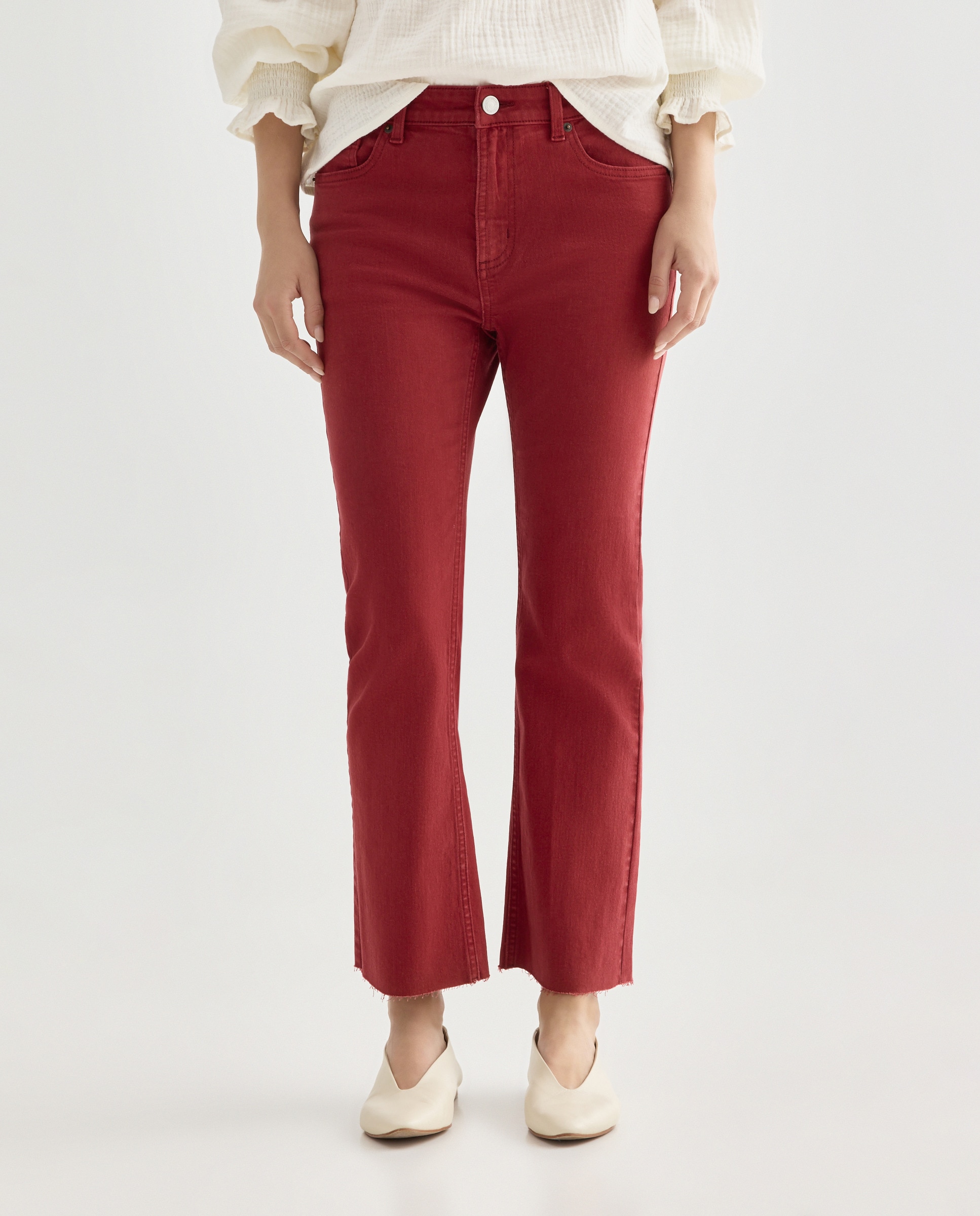 Pantalón de mujer cropped flare desflecado Rojo-2