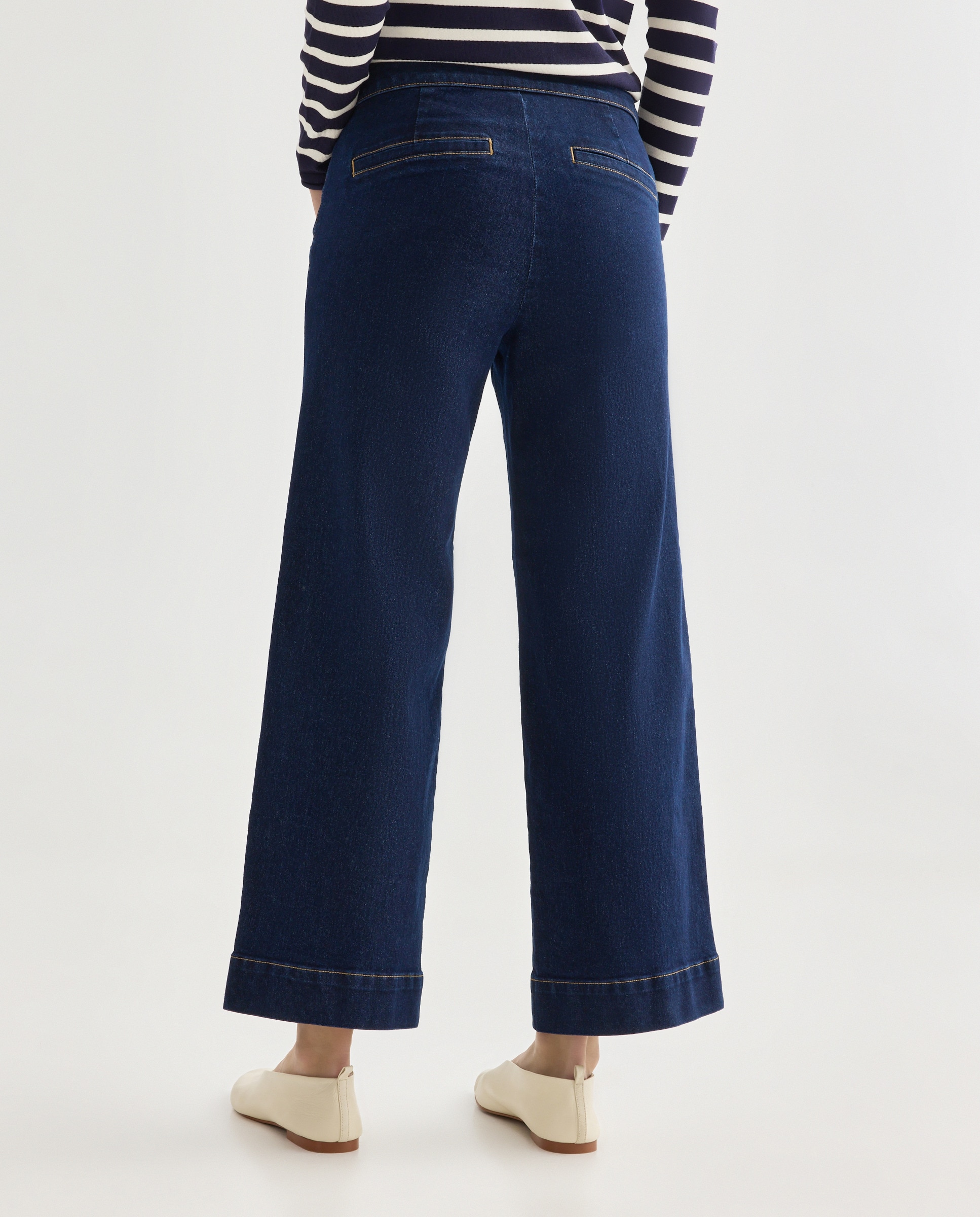 Pantalón culotte denim con botones de mujer Azul Suave-3