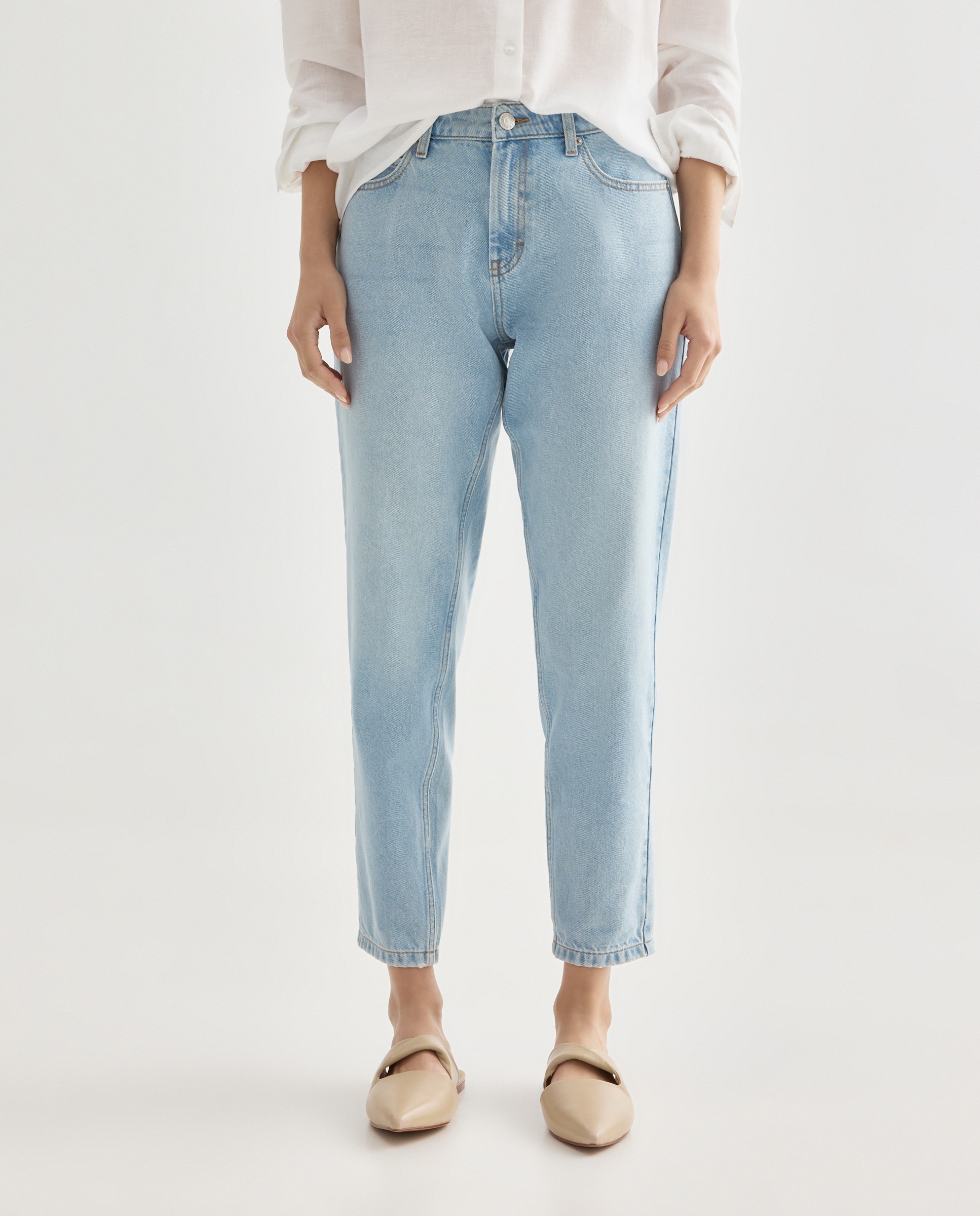 Pantalón denim mom de mujer Cerúleo-2