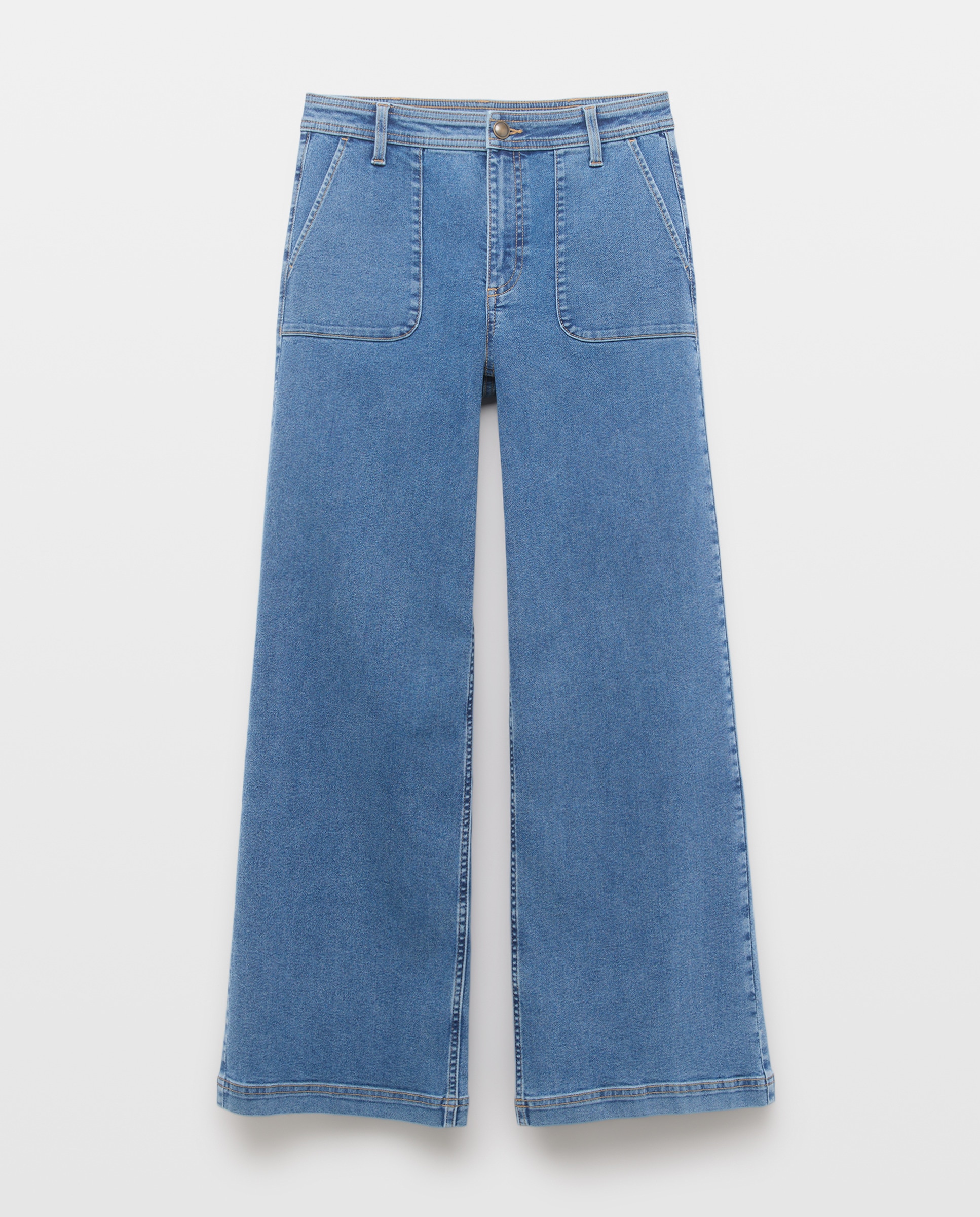 Denim wide-leg bolsillos plaston de mujer Azul pálido-4