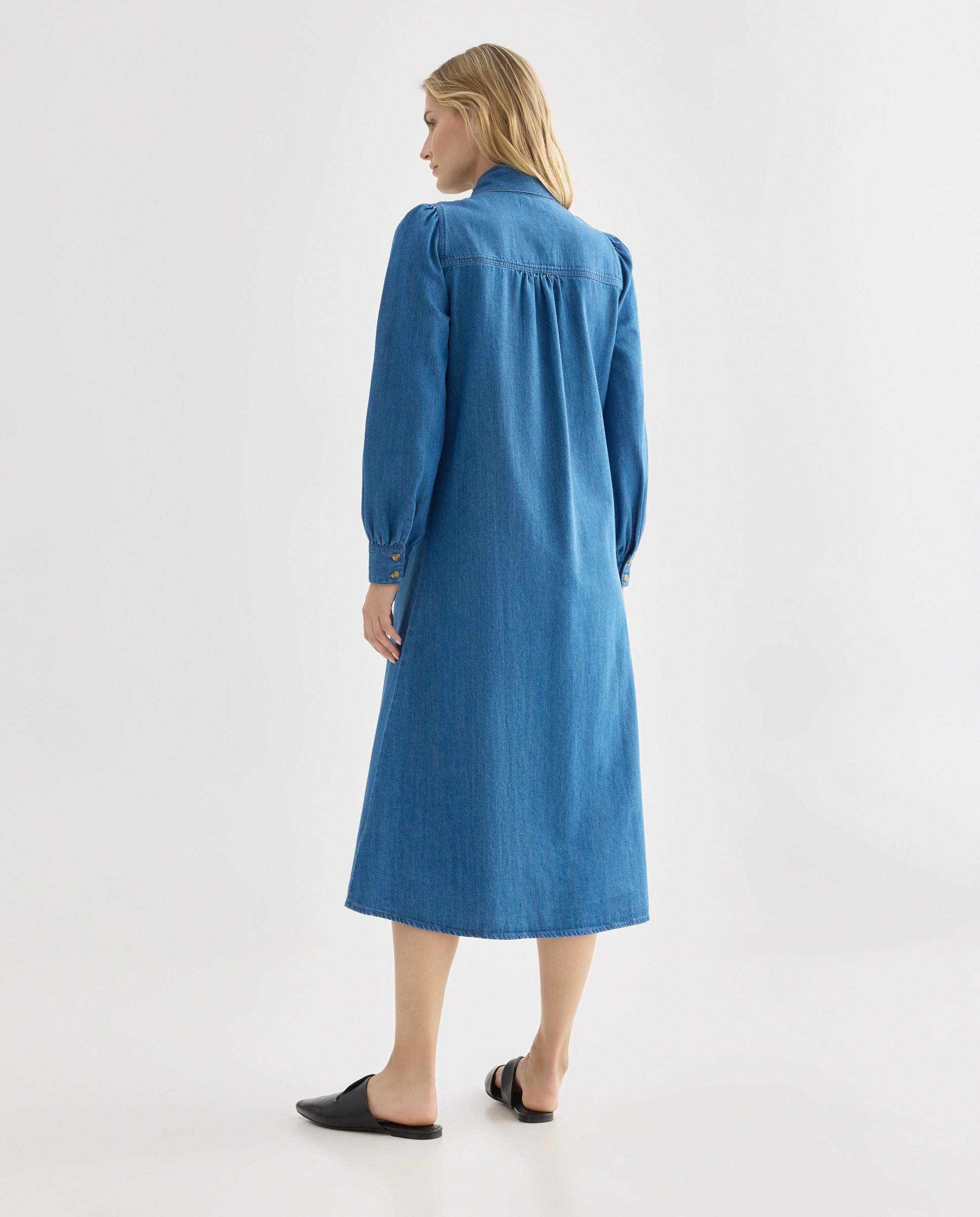 Vestido light denim de mujer con lazada Azul pálido-3