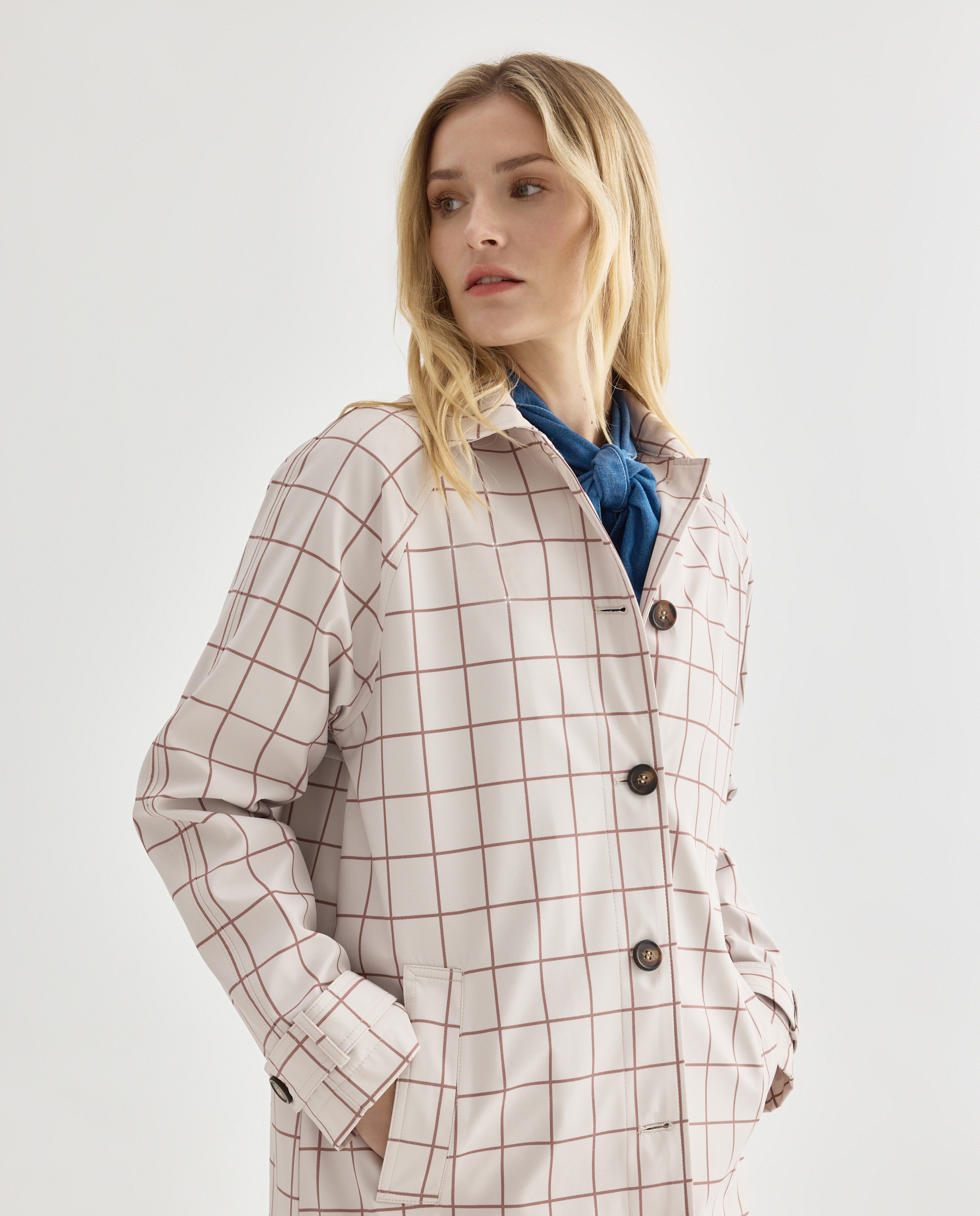 Gabardina larga de mujer de cuadros Multicolor-2