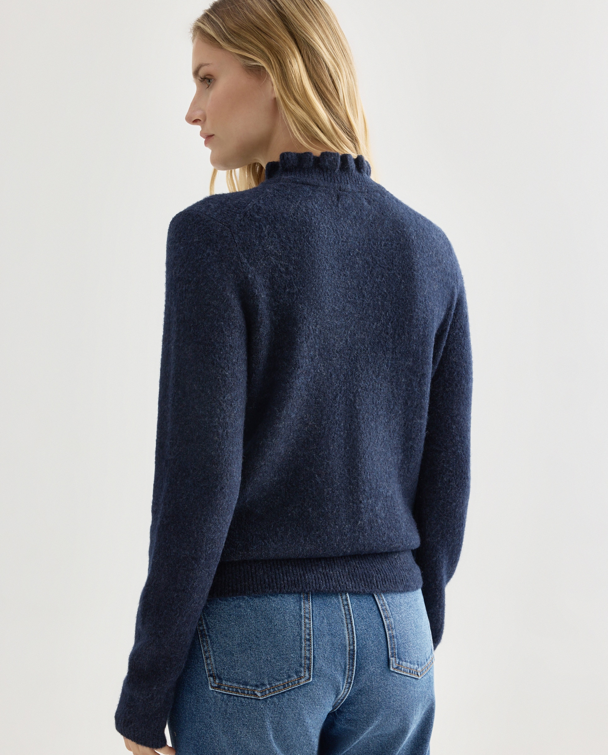 Cardigan de mujer con volante en el cuello Azul marino-3