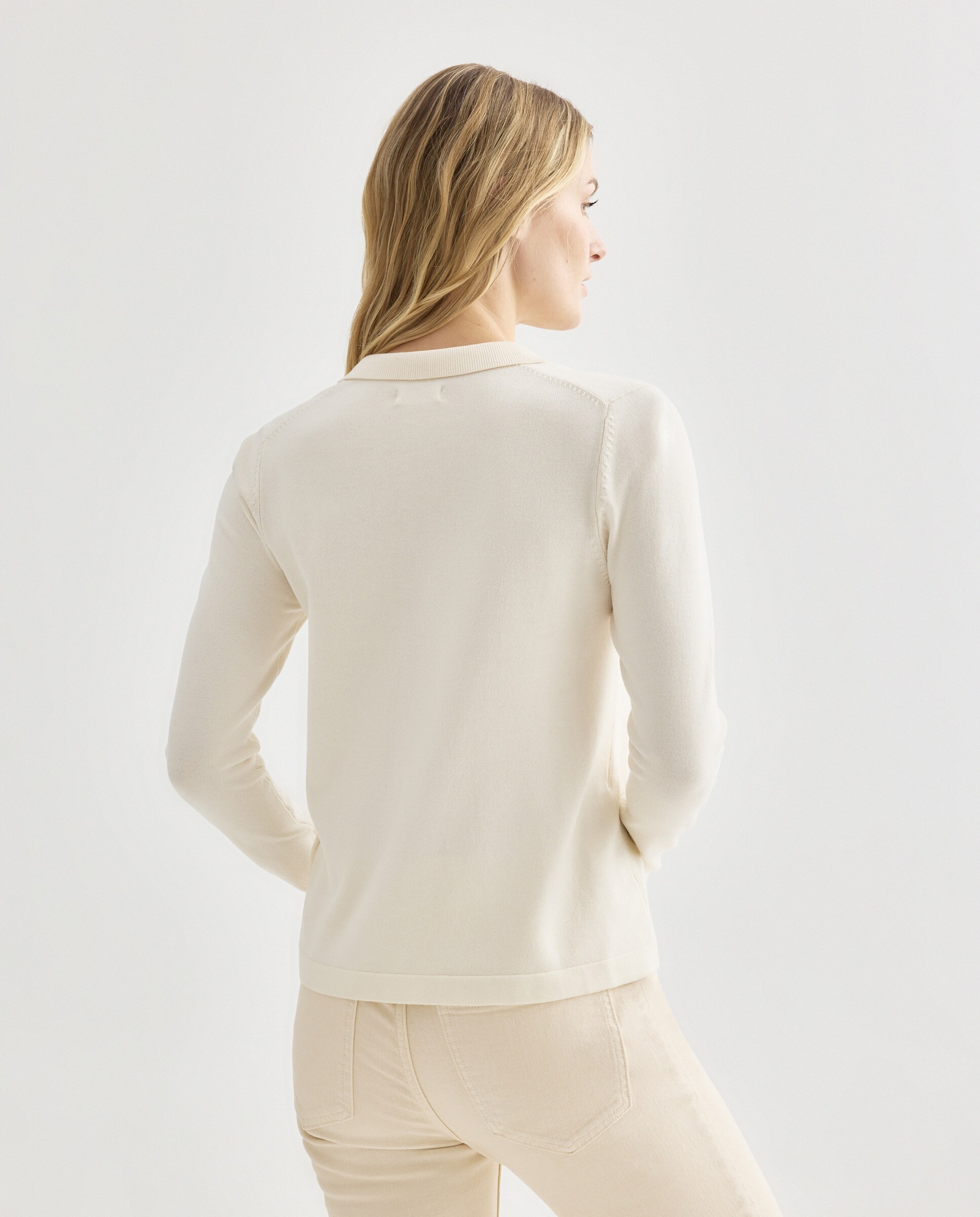 Cárdigan de mujer básico cuello polo 120 Crudo-3