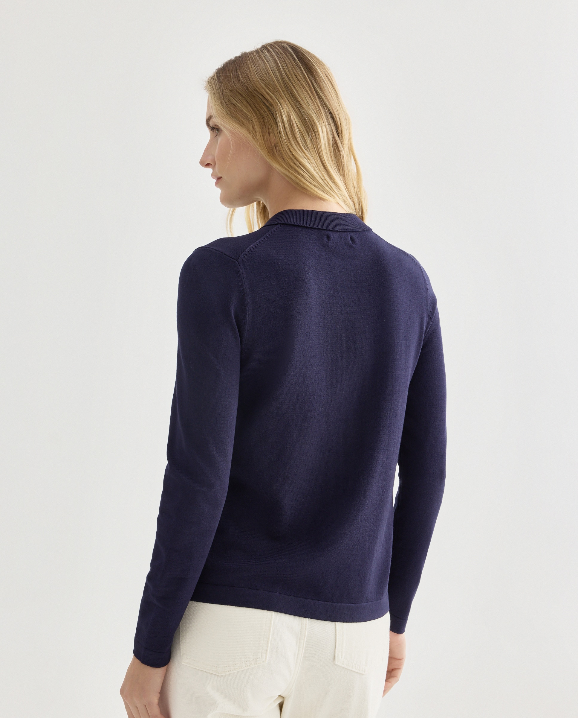 Cárdigan de mujer básico cuello polo 430 Azul oscuro-3