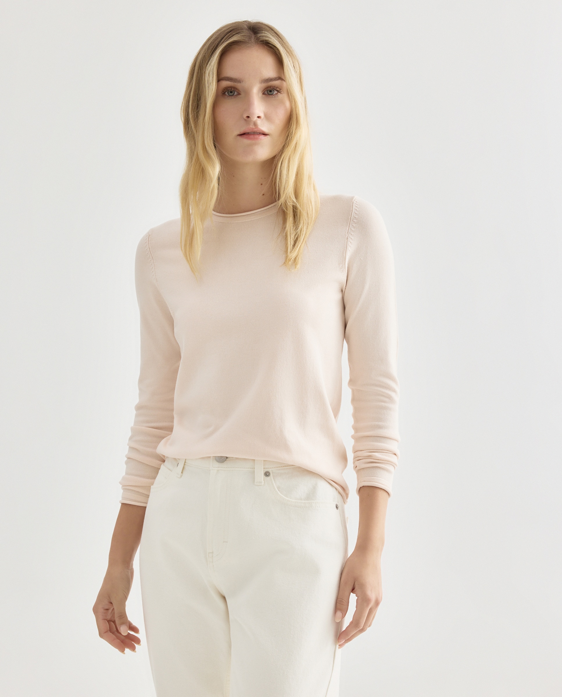 Jersey de mujer básico cuello caja Rosa claro-1