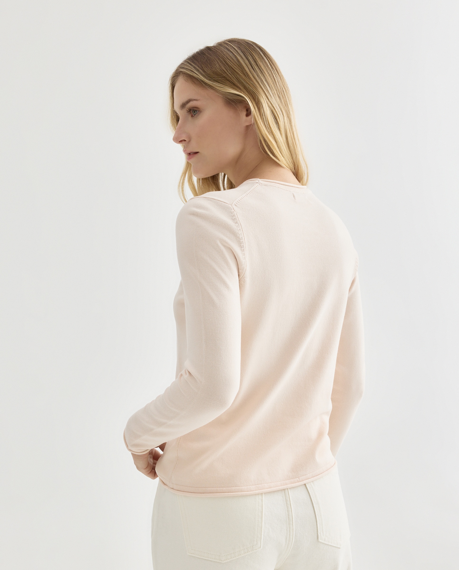 Jersey de mujer básico cuello caja Rosa claro-3