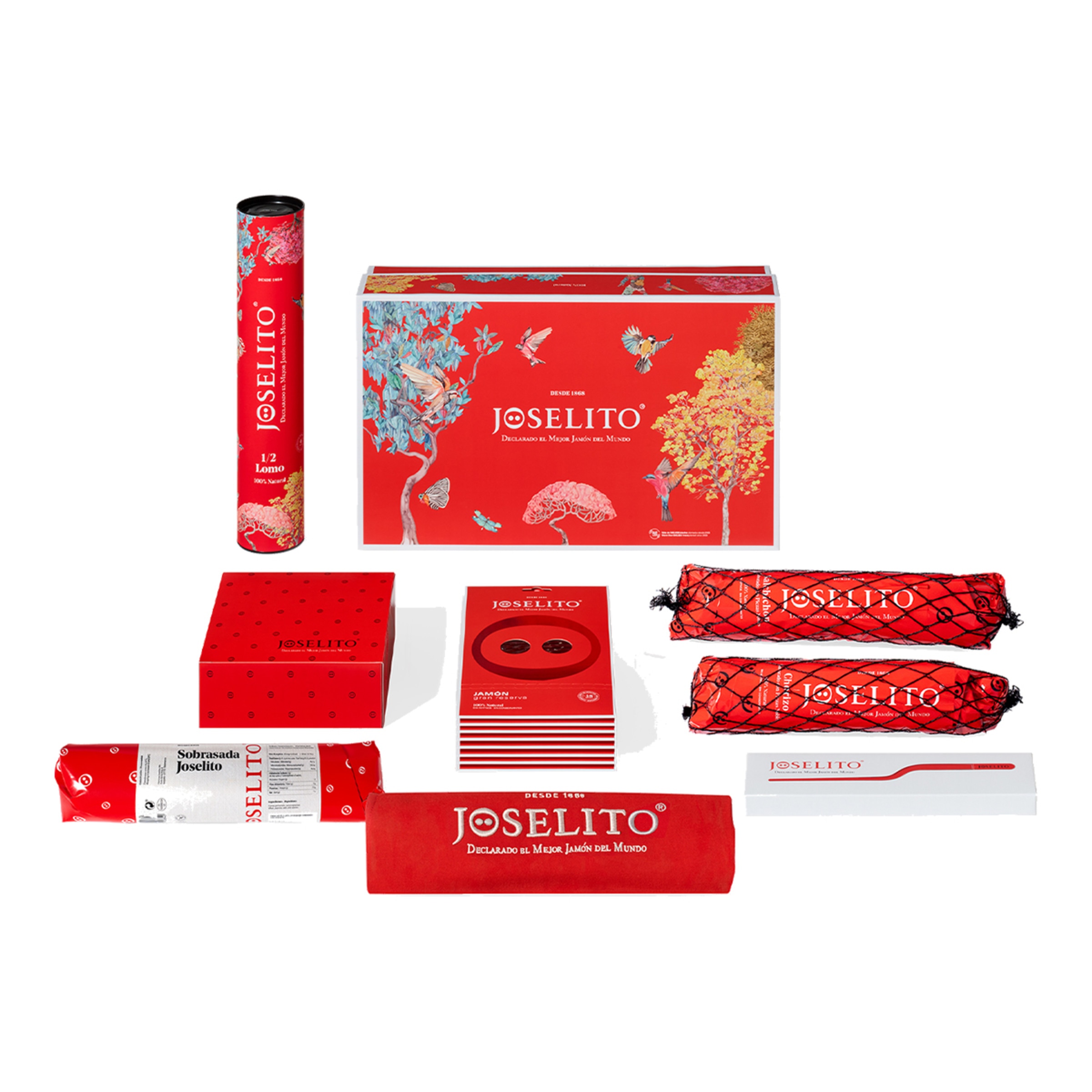 Caja variada jamón loncheado, 1/2 caña de lomo, 1/2 chorizo, 1/2 salchihón, sobrasada y panceta Joselito 1