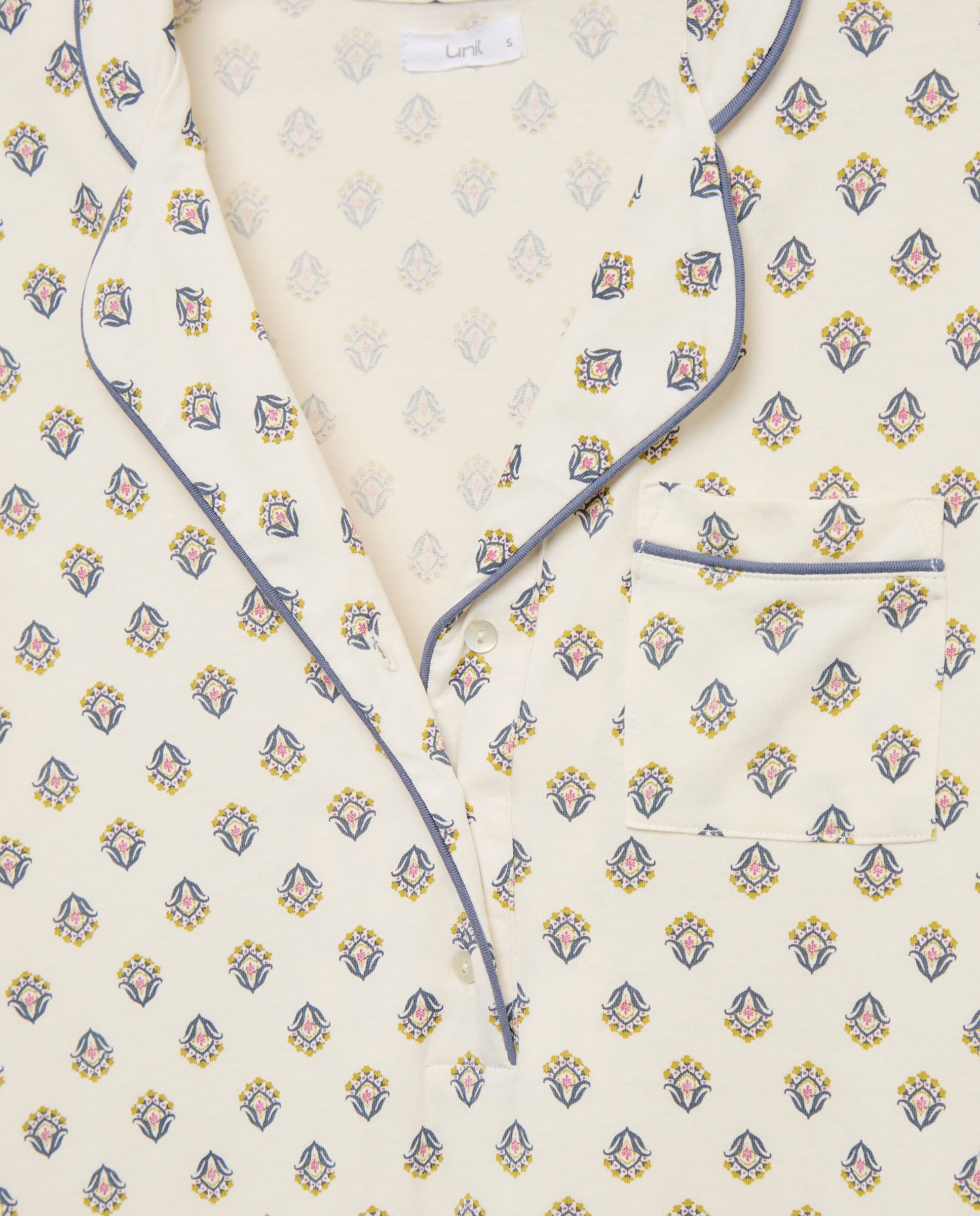 Camisón mujer solapa algodón Blanco roto-4