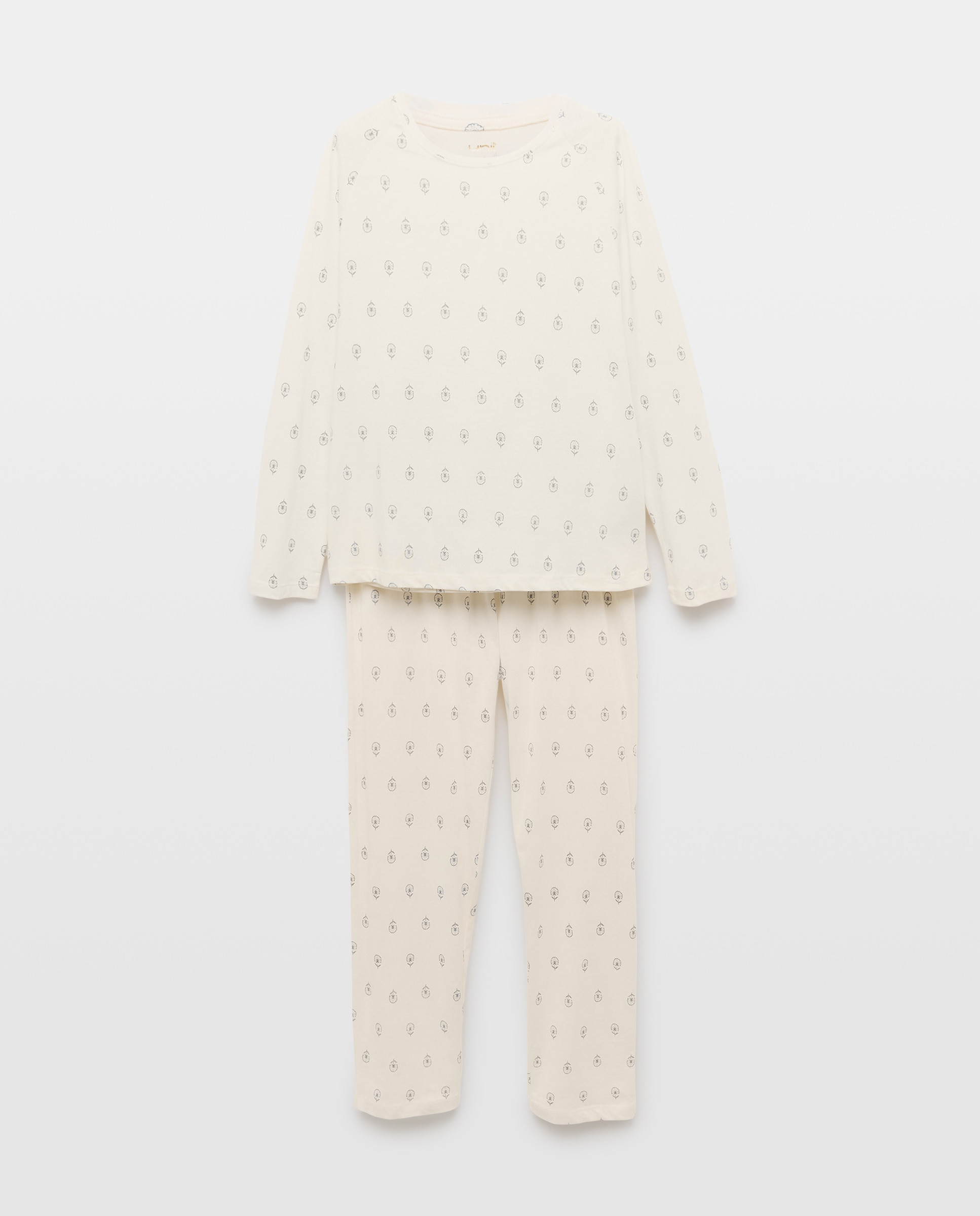 Pijama mujer algodón estampado Blanco roto-3