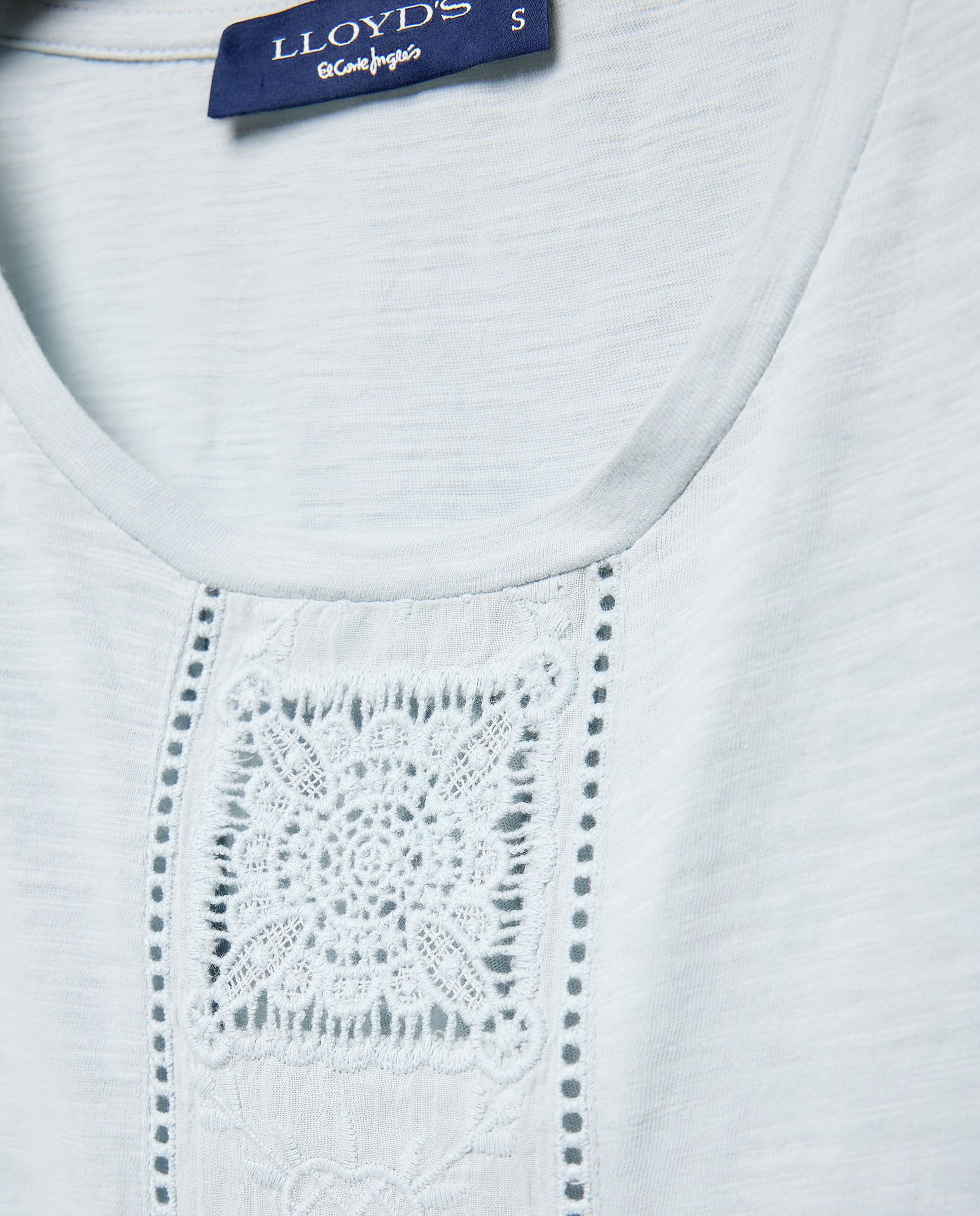 T-shirt de Decote Redondo e Manga Curta com Detalhe de Renda 410 Azul Claro-5