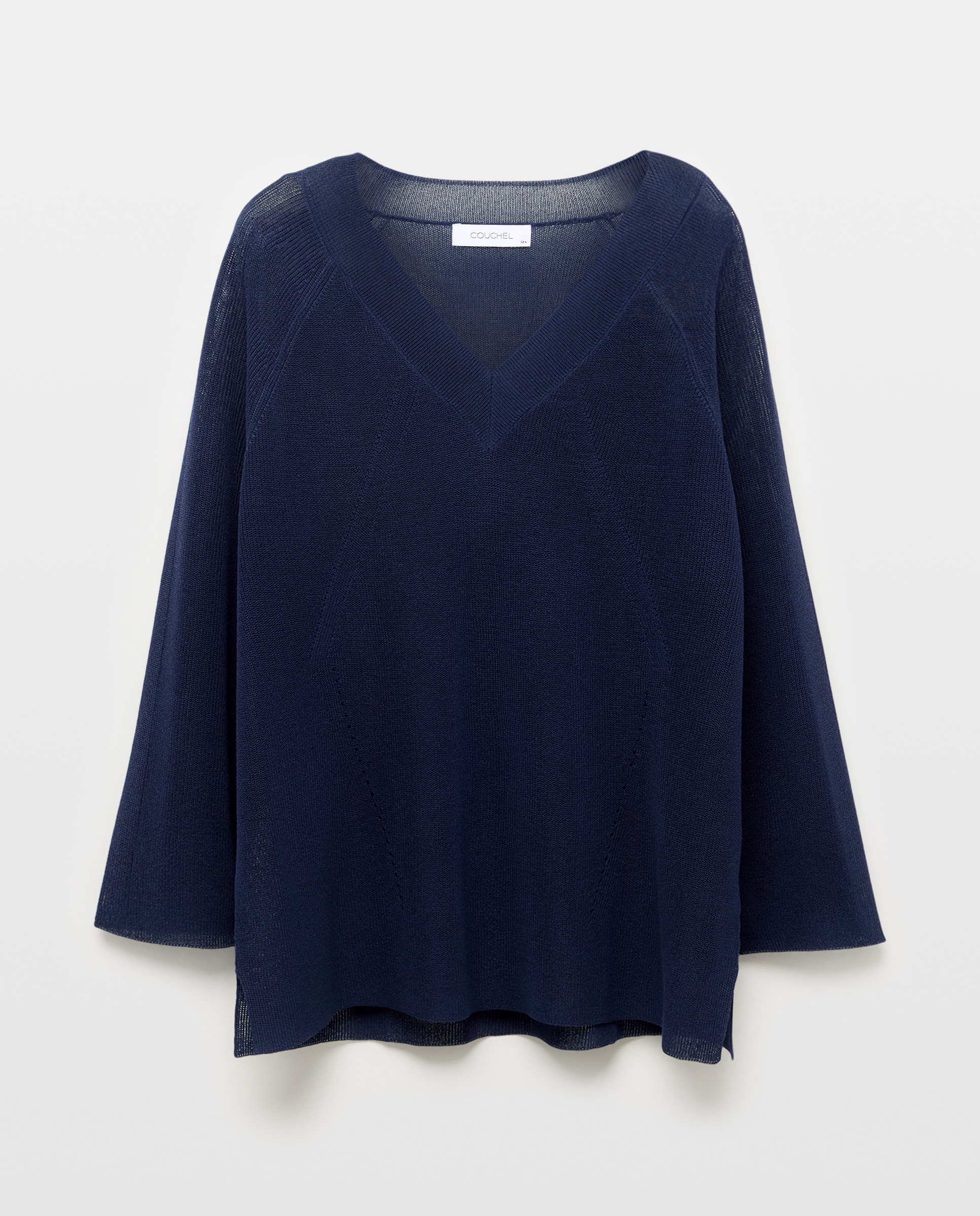 Camisola de Malha com Decote em Bico e Estrutura 430 Azul Escuro-5