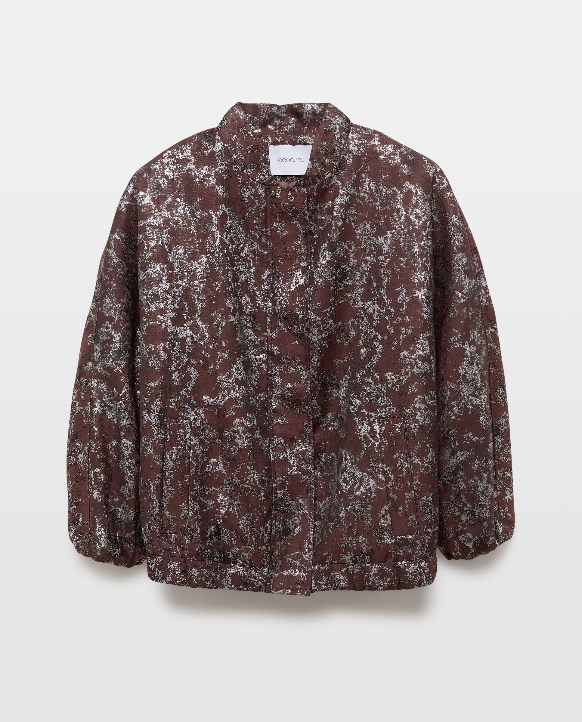 Casaco Tipo Blusão Bomber de Jacquard Castanho-6