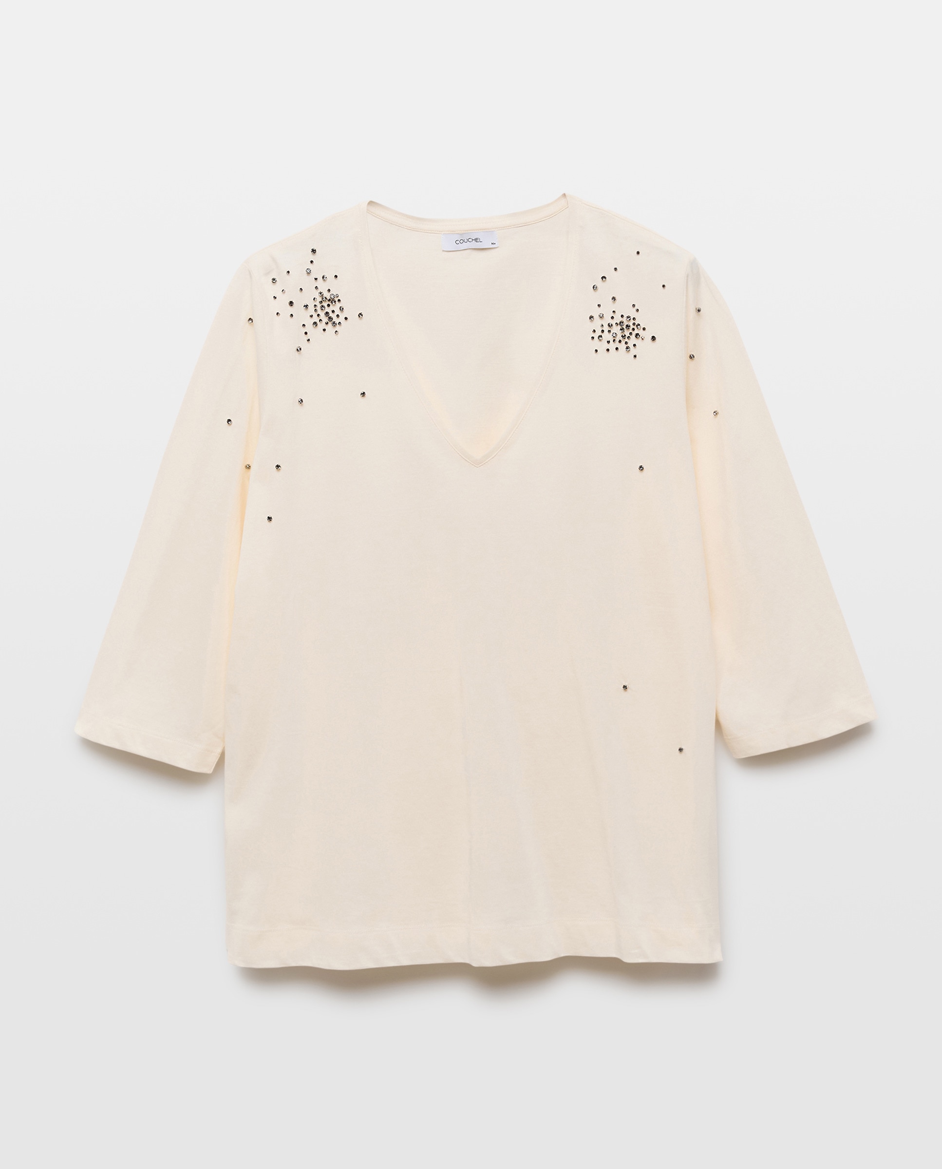 Camisola com Manga Comprida e Decote em Bico 120 Cru-4