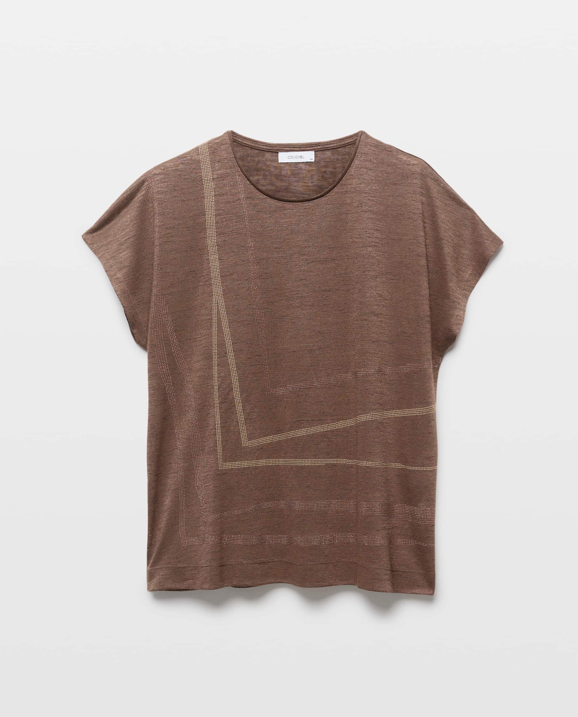 T-shirt com Decote Redondo e Strass 520 Caqui-4