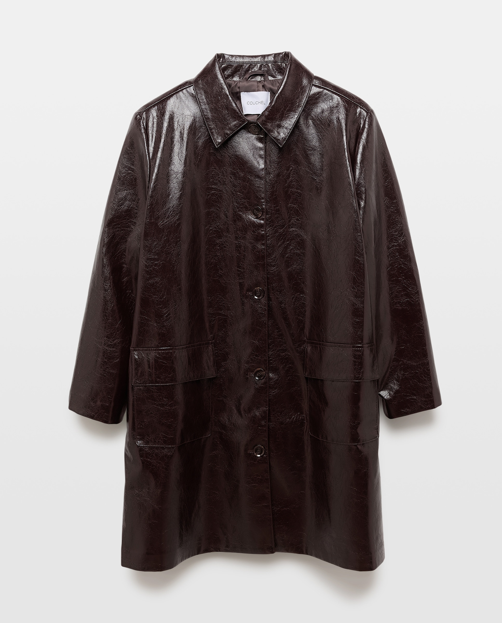 Casaco Comprido com Efeito de Pele Bordeaux-7