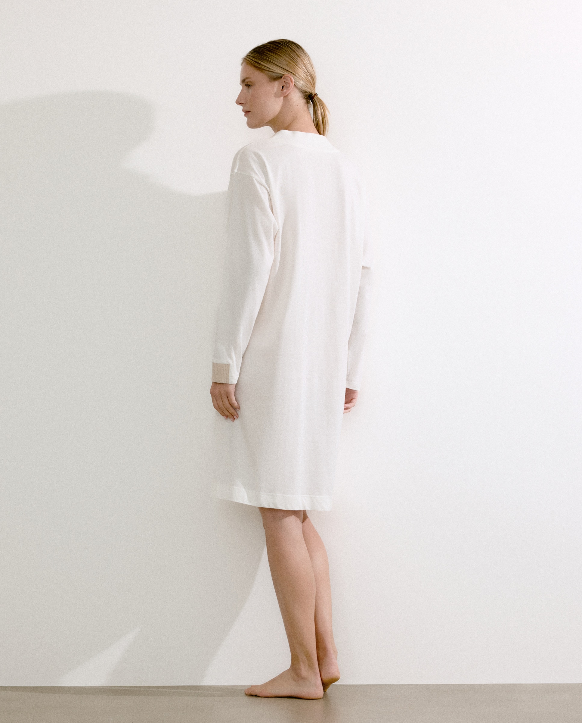 Camisa de Dormir com Manga Comprida Bege-2