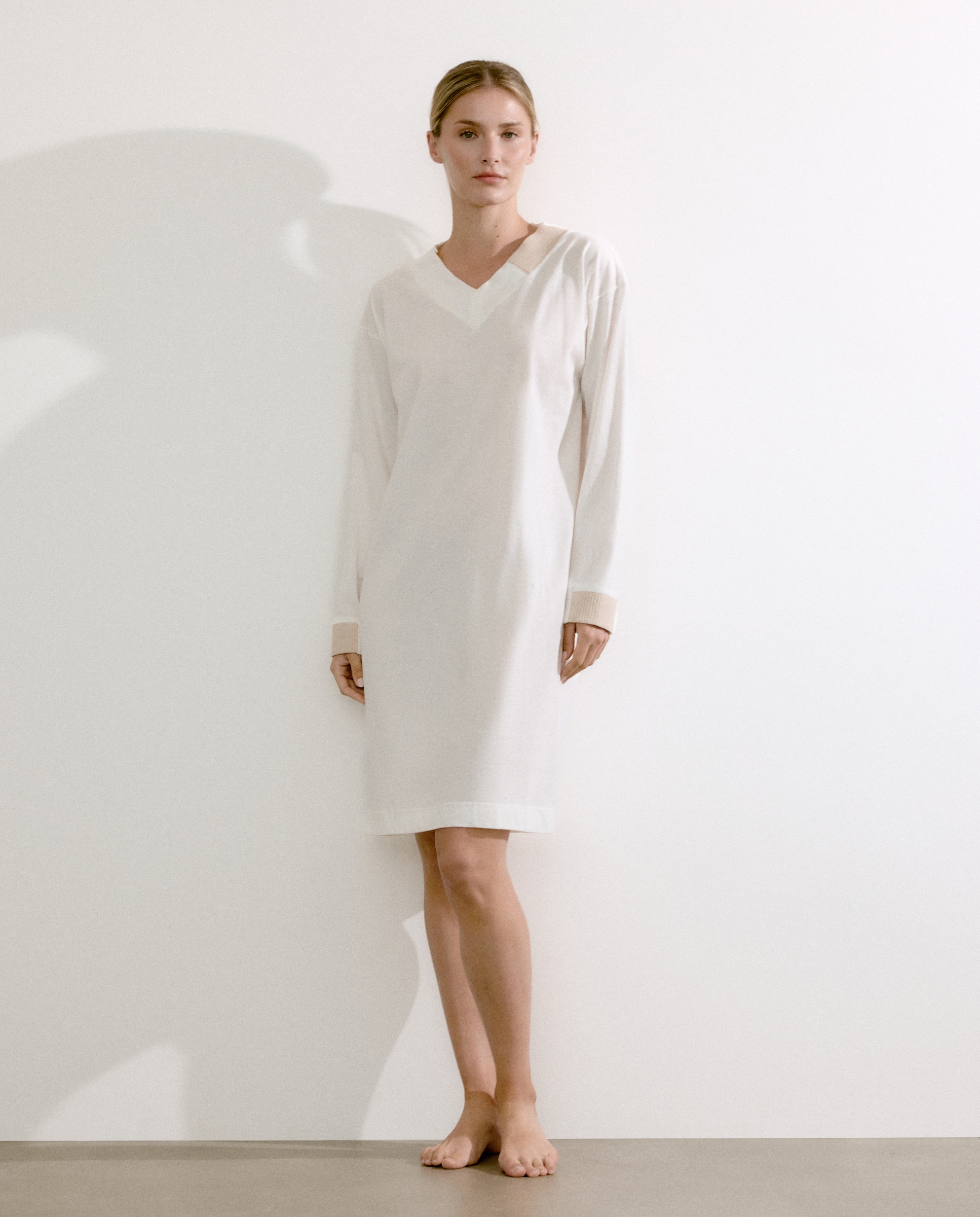 Camisa de Dormir com Manga Comprida Bege-1