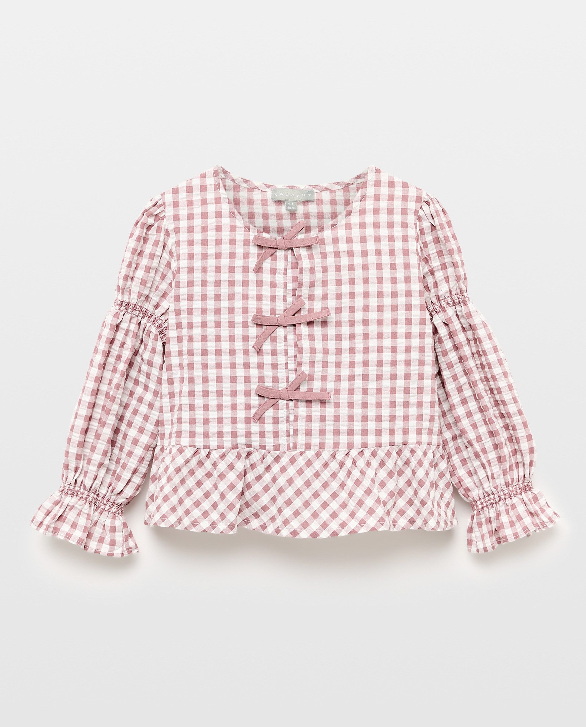 Blusa com Manga em Balão, Laços e Vichy Vermelho-5