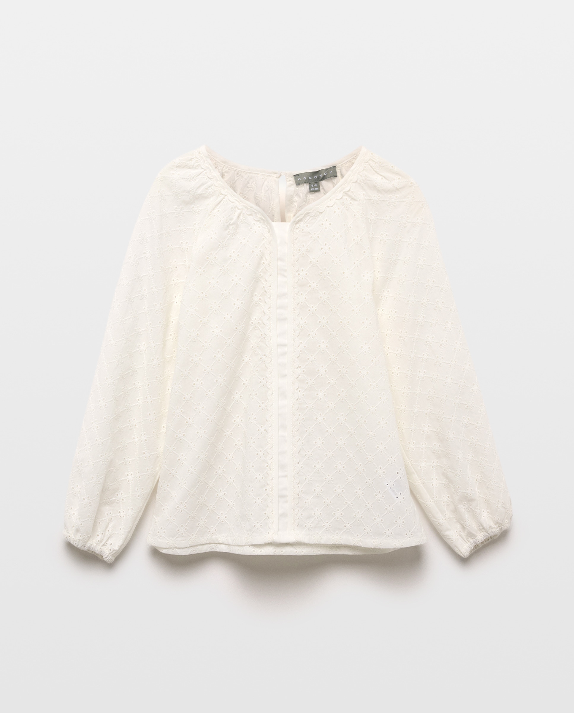 Blusa de Manga Comprida com Bordado com Detalhe de Decote em Bico 120 Cru-4