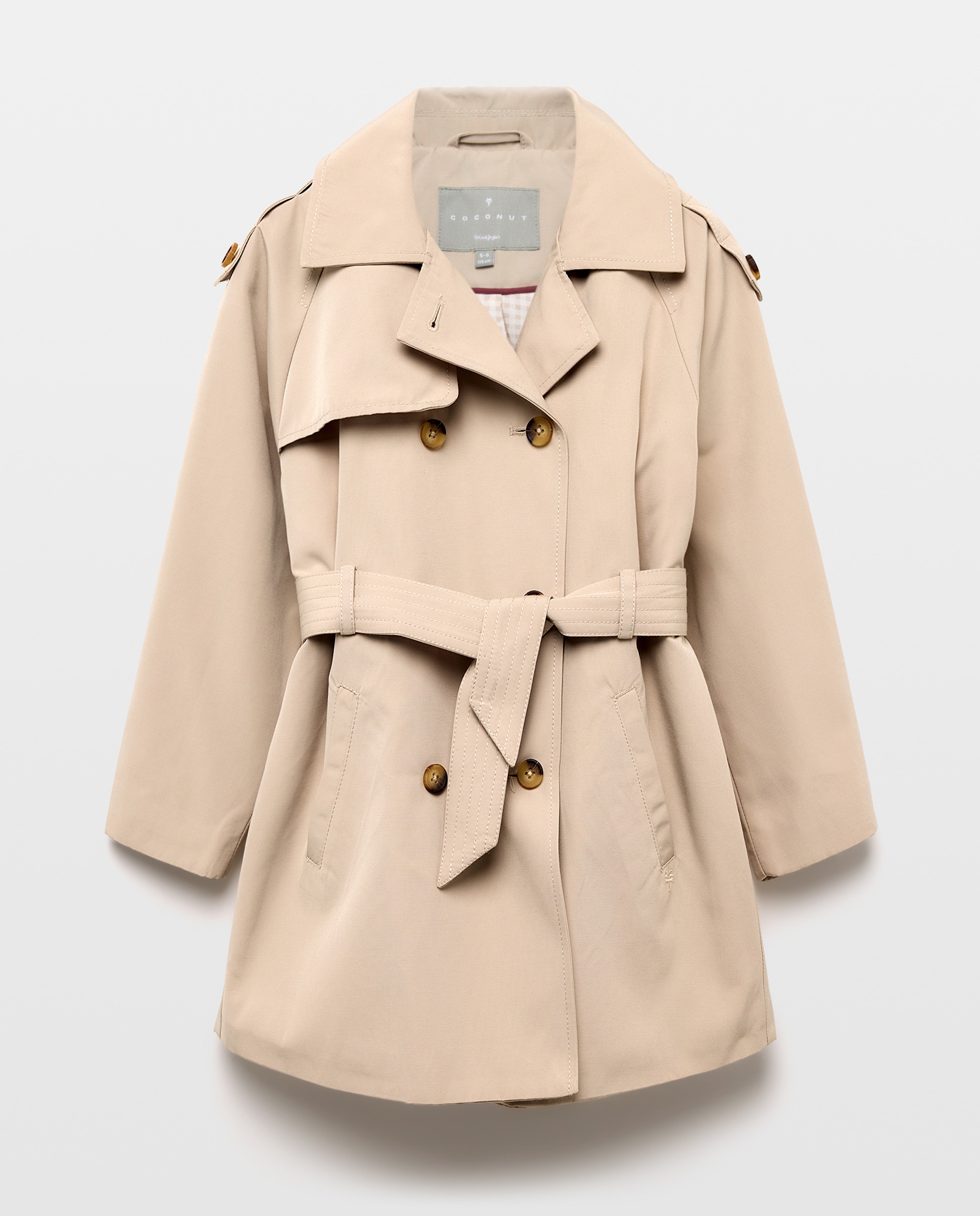 Impermeável com Cinto Interior e Quadrados Vichy Bege-5