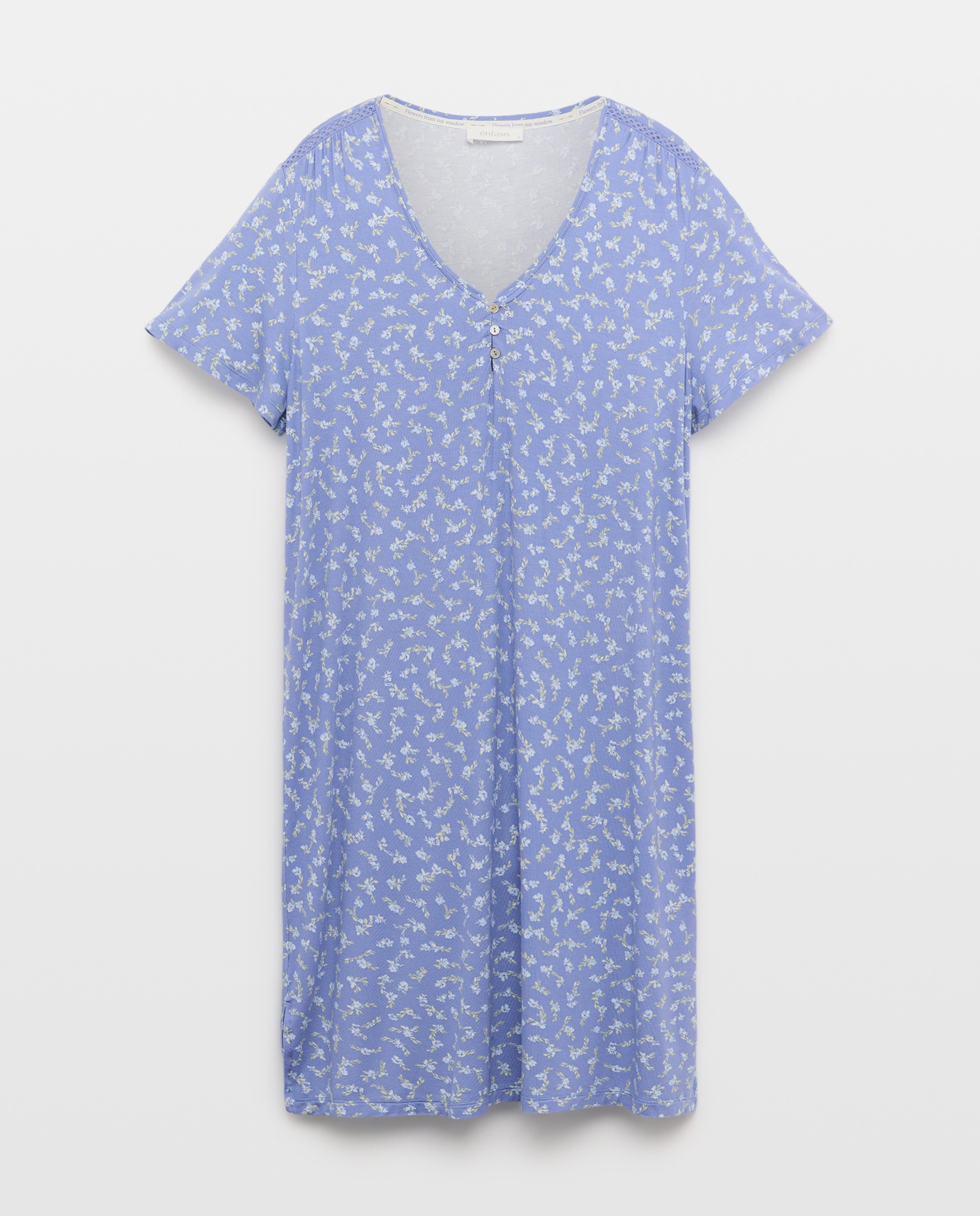 Camisa de Dormir às Bolinhas com Decote em Bico Preto-1