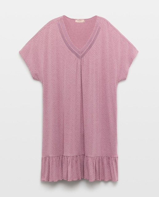 Imagem 0 de Camisa de Dormir às Bolinhas com Decote em Bico