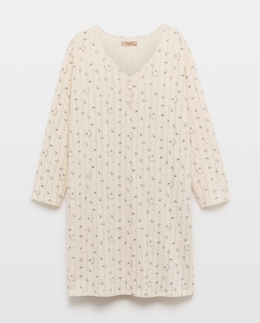 Imagem 0 de Camisa de Dormir de Manga Comprida com Estampado e Detalhe na Gola