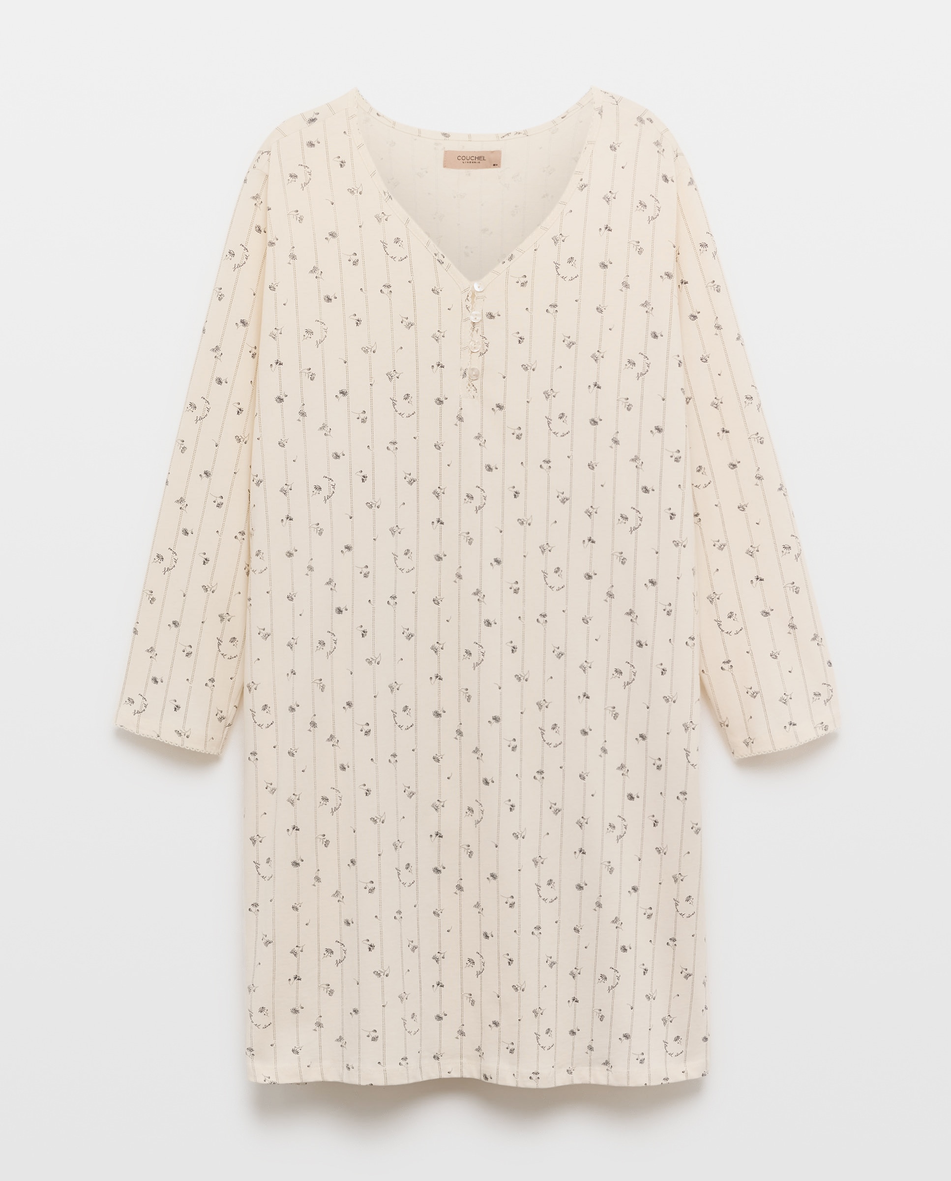 Camisa de Dormir de Manga Comprida com Estampado e Detalhe na Gola Branco-1