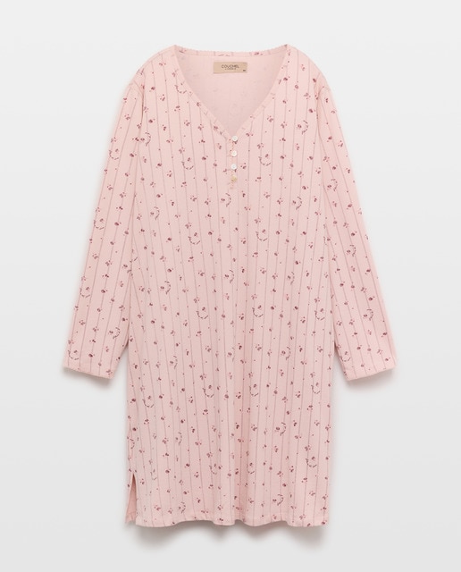 Imagem 0 de Camisa de Dormir de Manga Comprida com Estampado e Detalhe na Gola