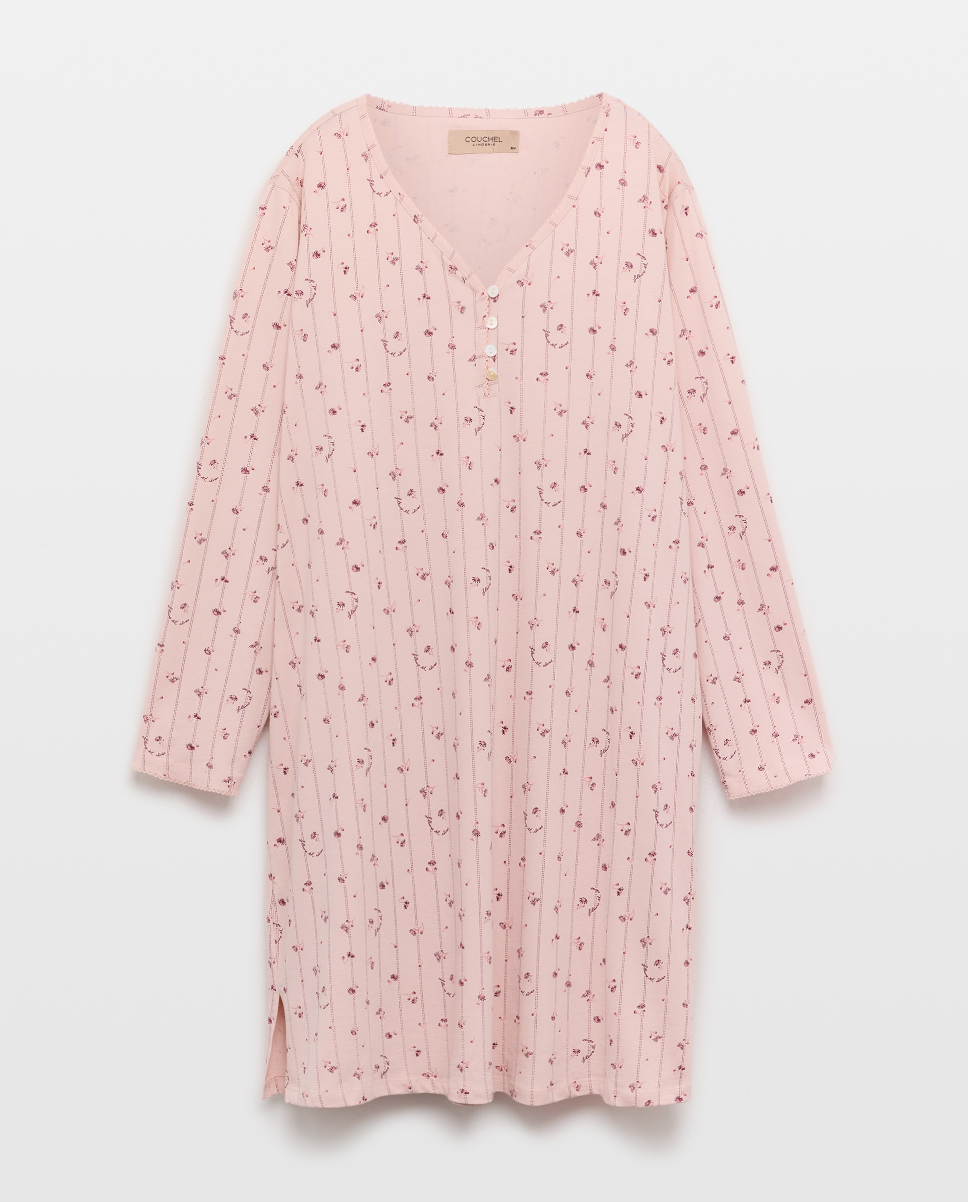 Camisa de Dormir de Manga Comprida com Estampado e Detalhe na Gola Rosa-4