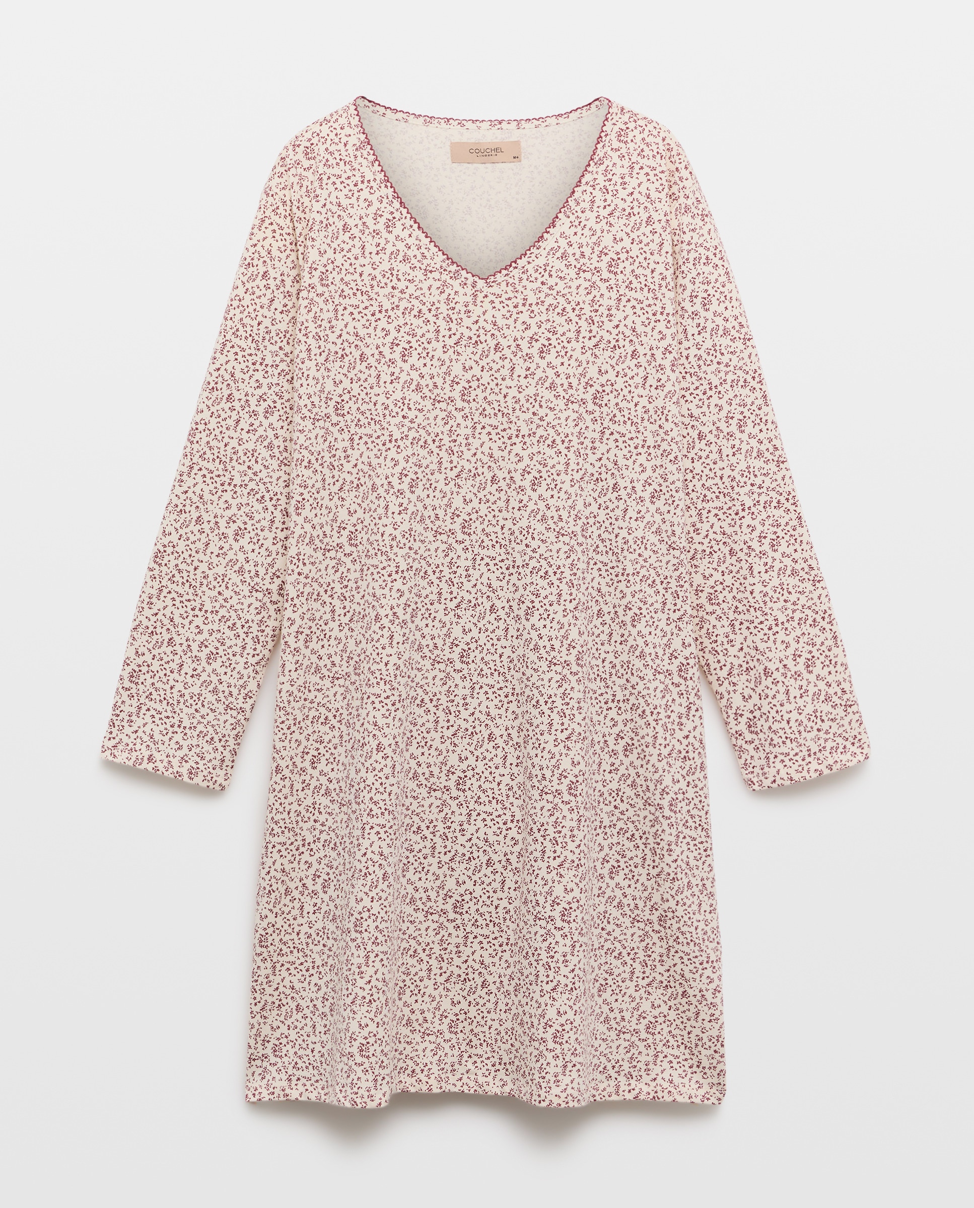 Camisa de Dormir com Decote em Bico e Detalhes de Renda Rosa-3