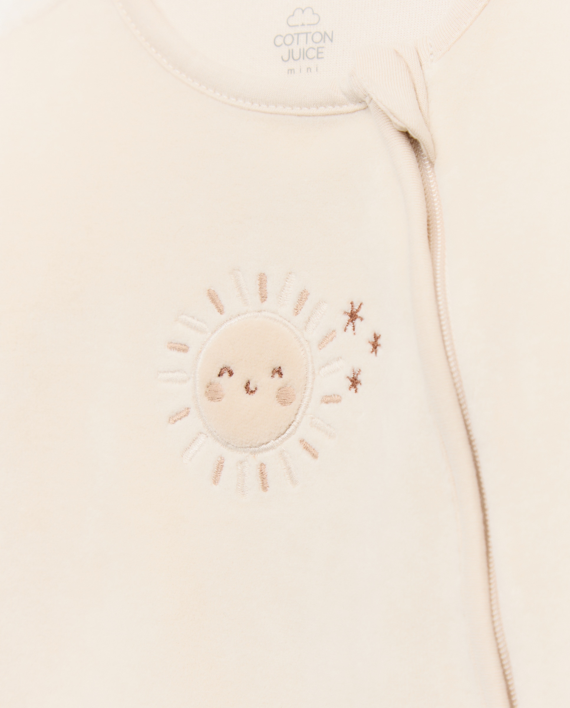 Babygrow Comprido de Velour de Recém-Nascido com Estampado de Sois Cotton Juice Camel-3