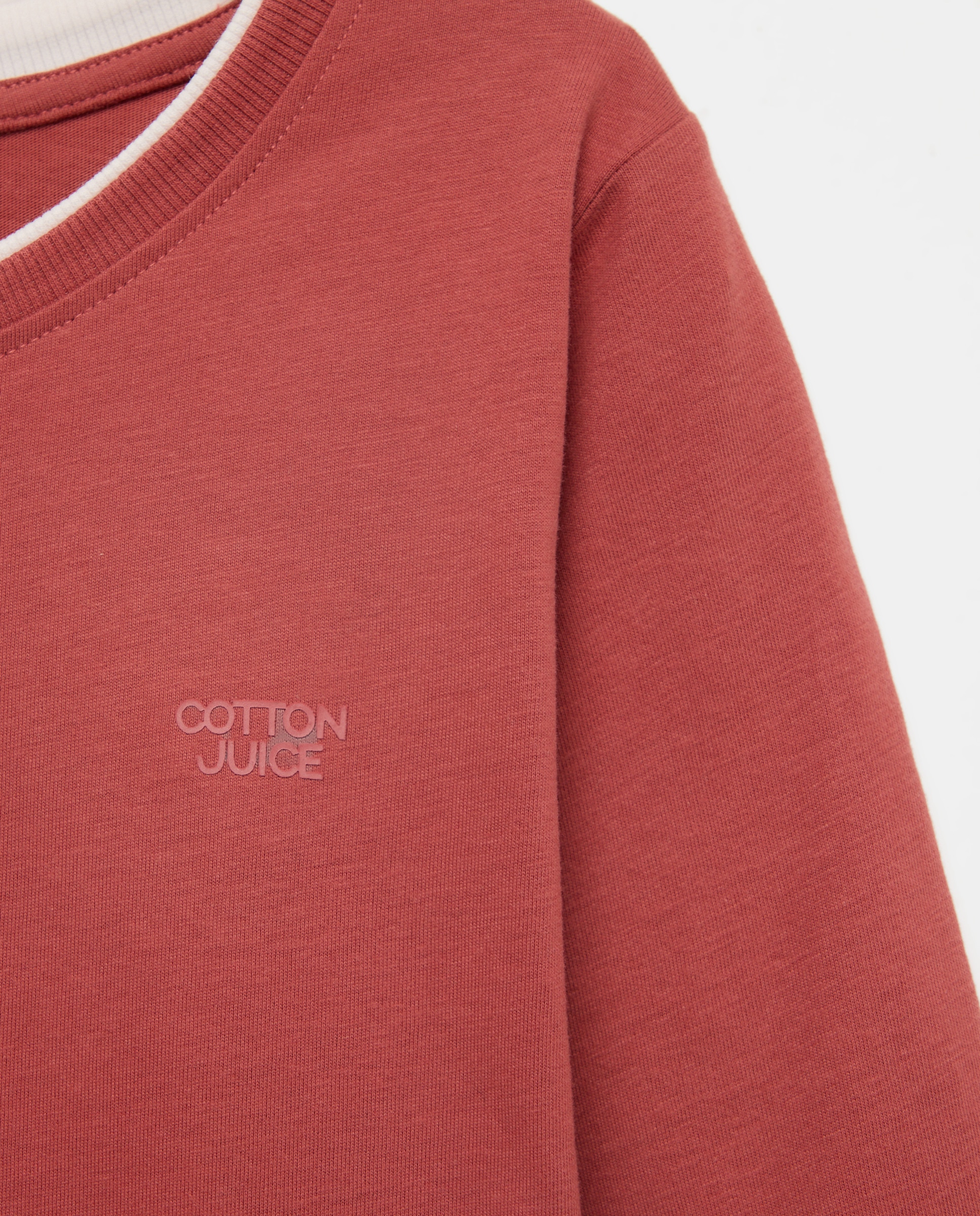 Camisola com manga comprida e contrastes Cotton Juice 630 Coral-5
