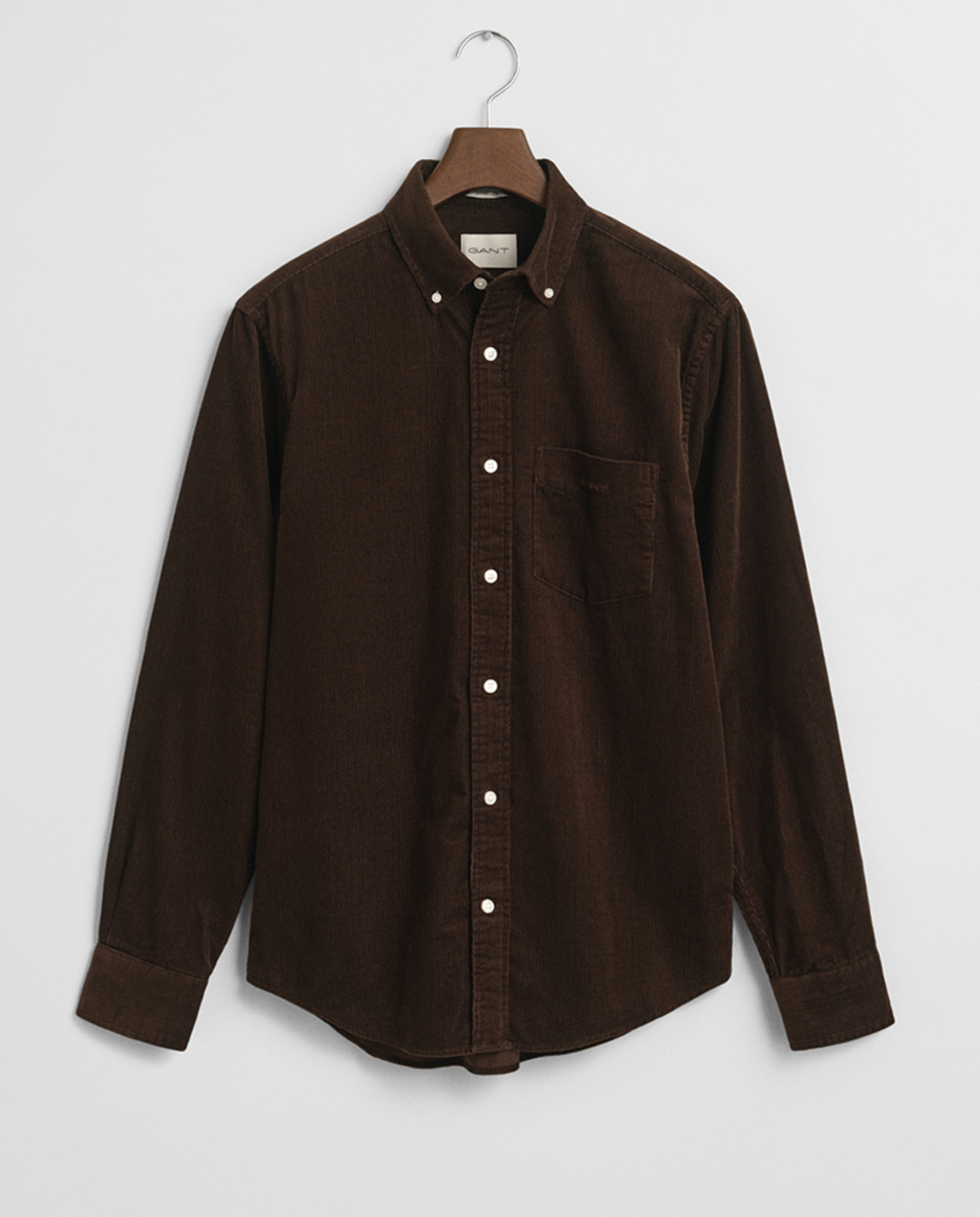 Camisa de Bombazina Lisa Regular Fit Tamanhos Grandes Castanho-1
