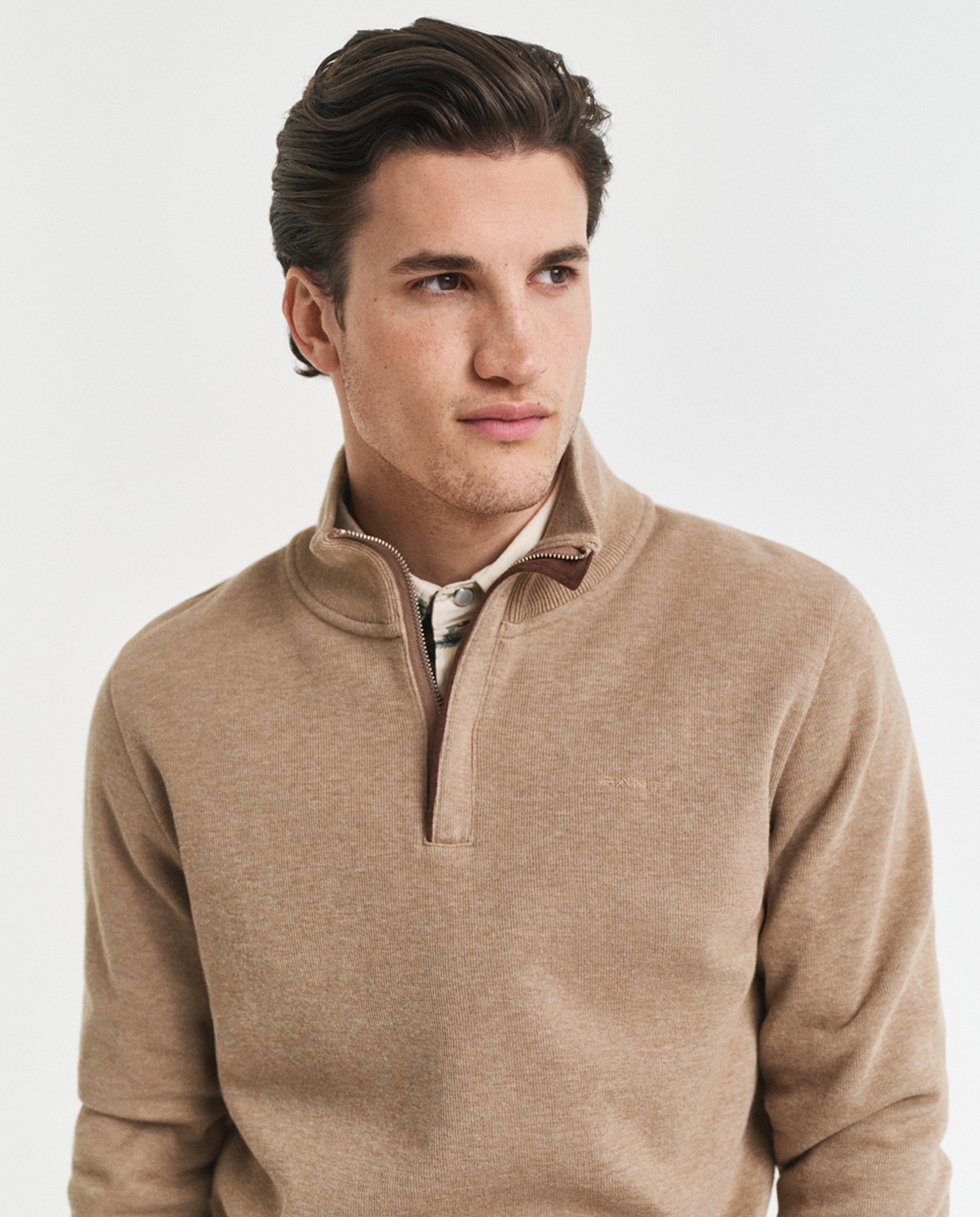 Sweatshirt Sacker Rib com Meio Fecho de Correr Tamanhos Grandes Caqui-3