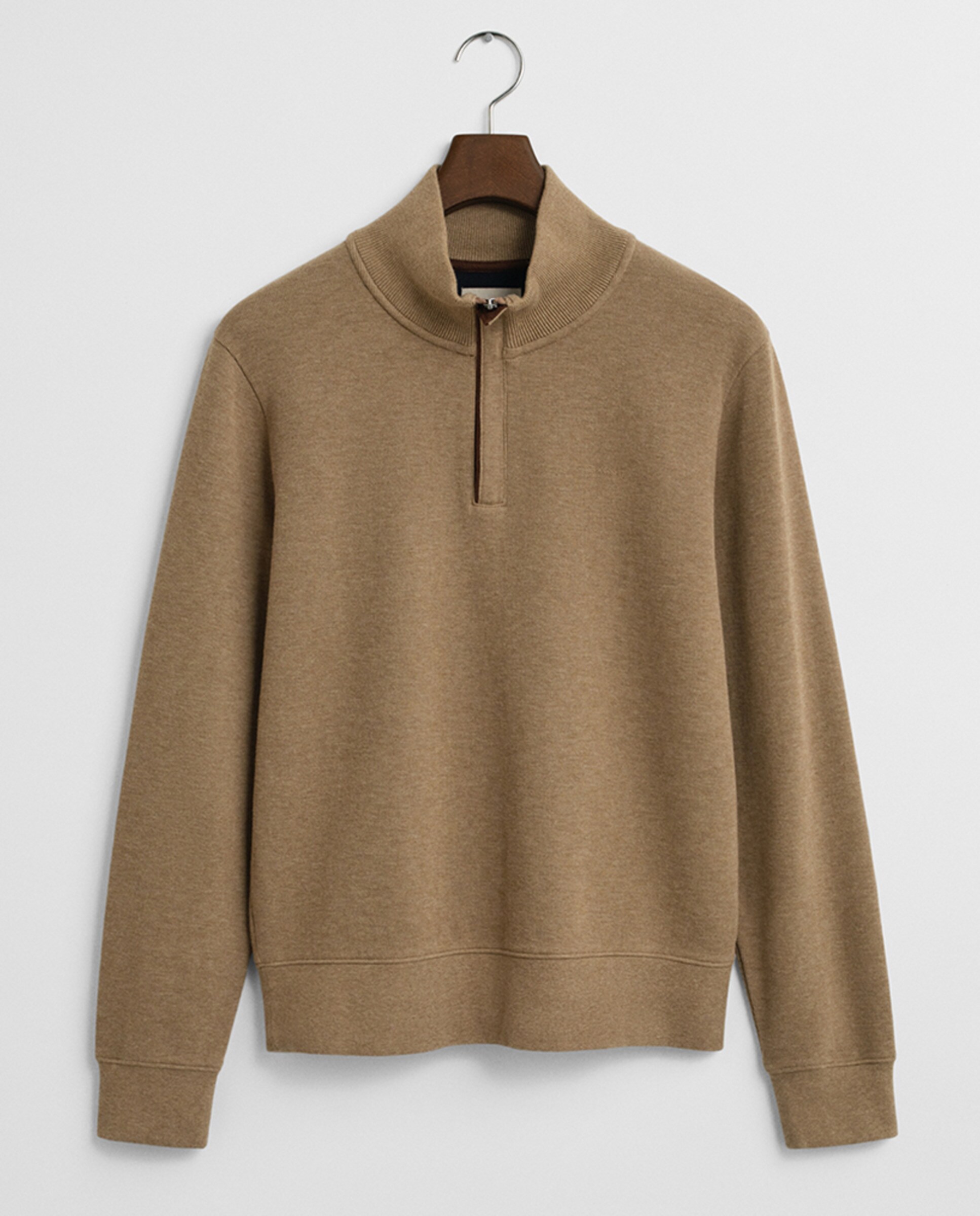 Sweatshirt Sacker Rib com Meio Fecho de Correr Tamanhos Grandes Caqui-4