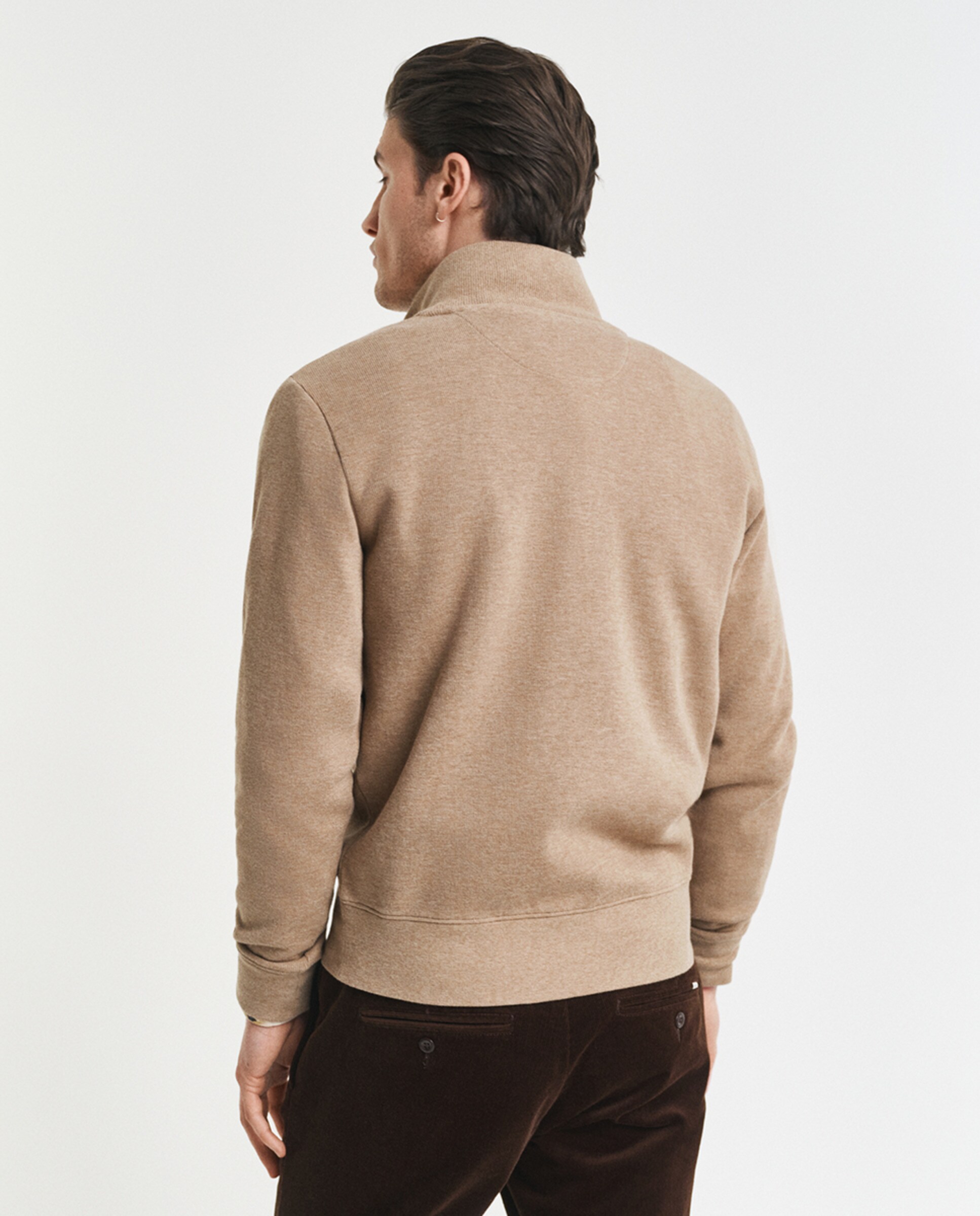 Sweatshirt Sacker Rib com Meio Fecho de Correr Tamanhos Grandes Caqui-2