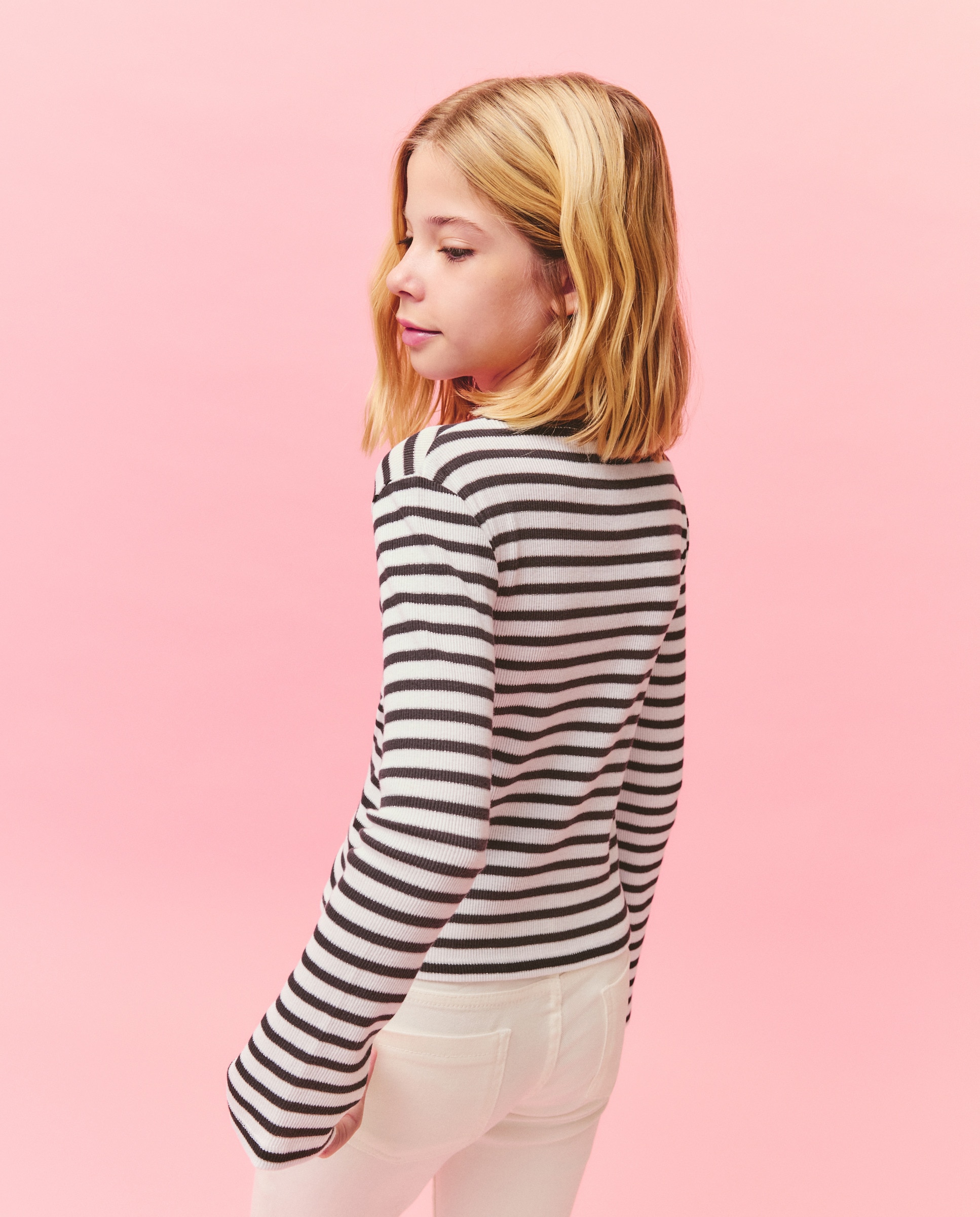 Camisola de Manga Comprida Canelada às Riscas com Fio Metalizado Kids El Corte Inglés Preto-3