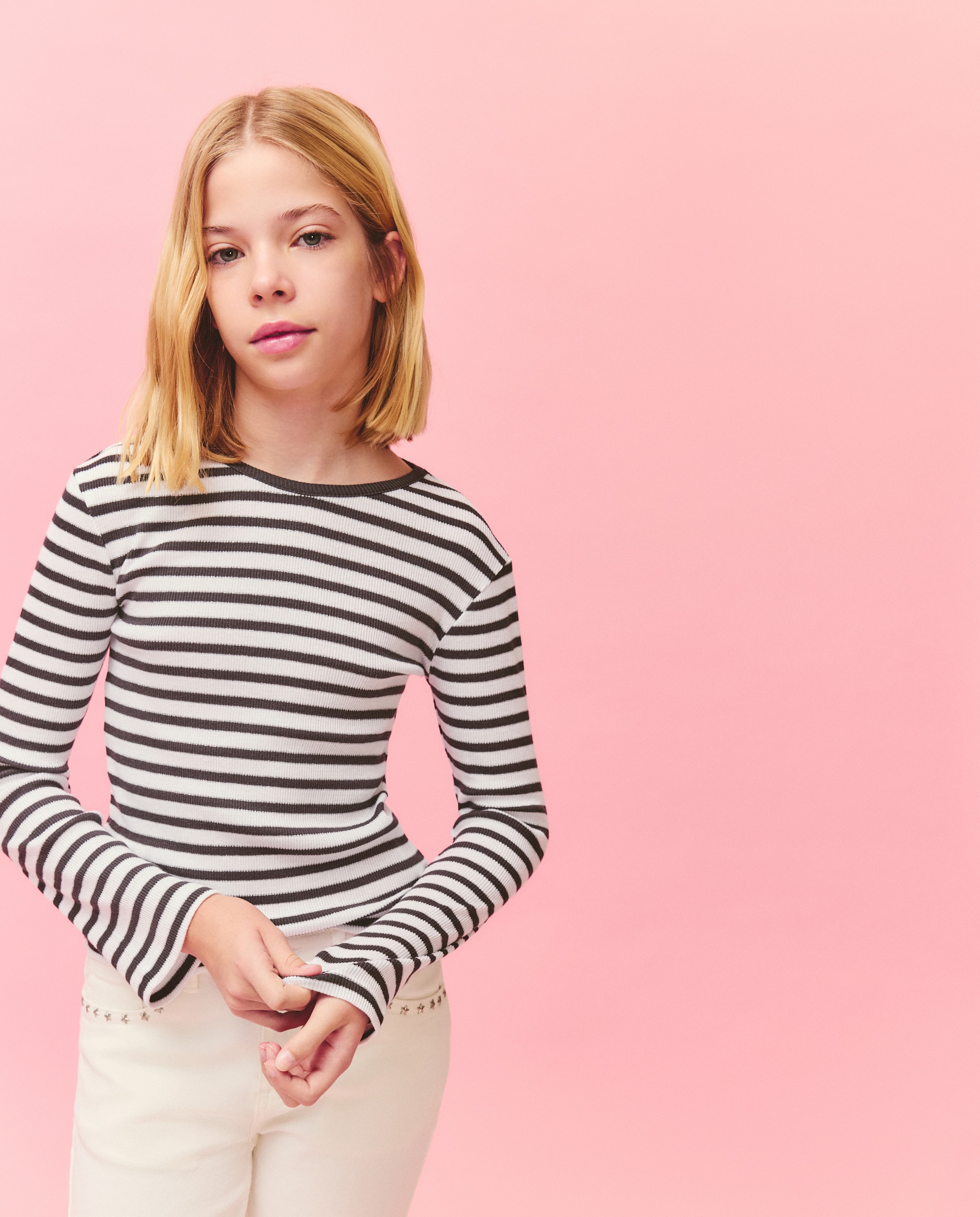 Camisola de Manga Comprida Canelada às Riscas com Fio Metalizado Kids El Corte Inglés Preto-1