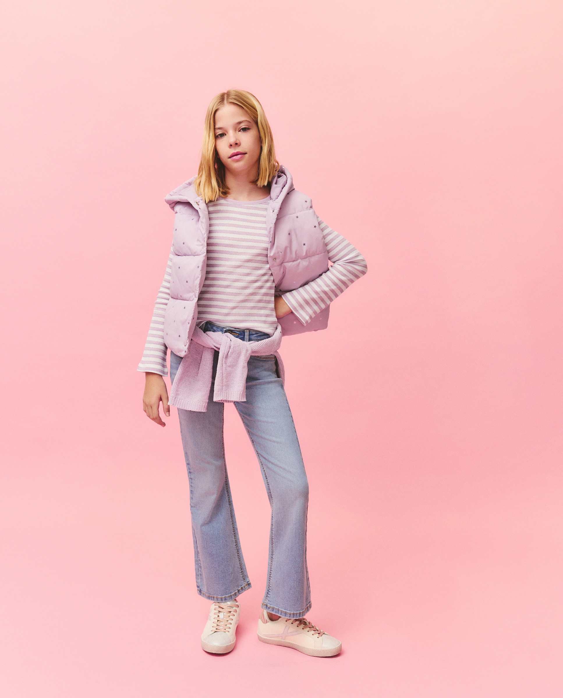 Camisola de Manga Comprida Canelada às Riscas com Fio Metalizado Rosa-2