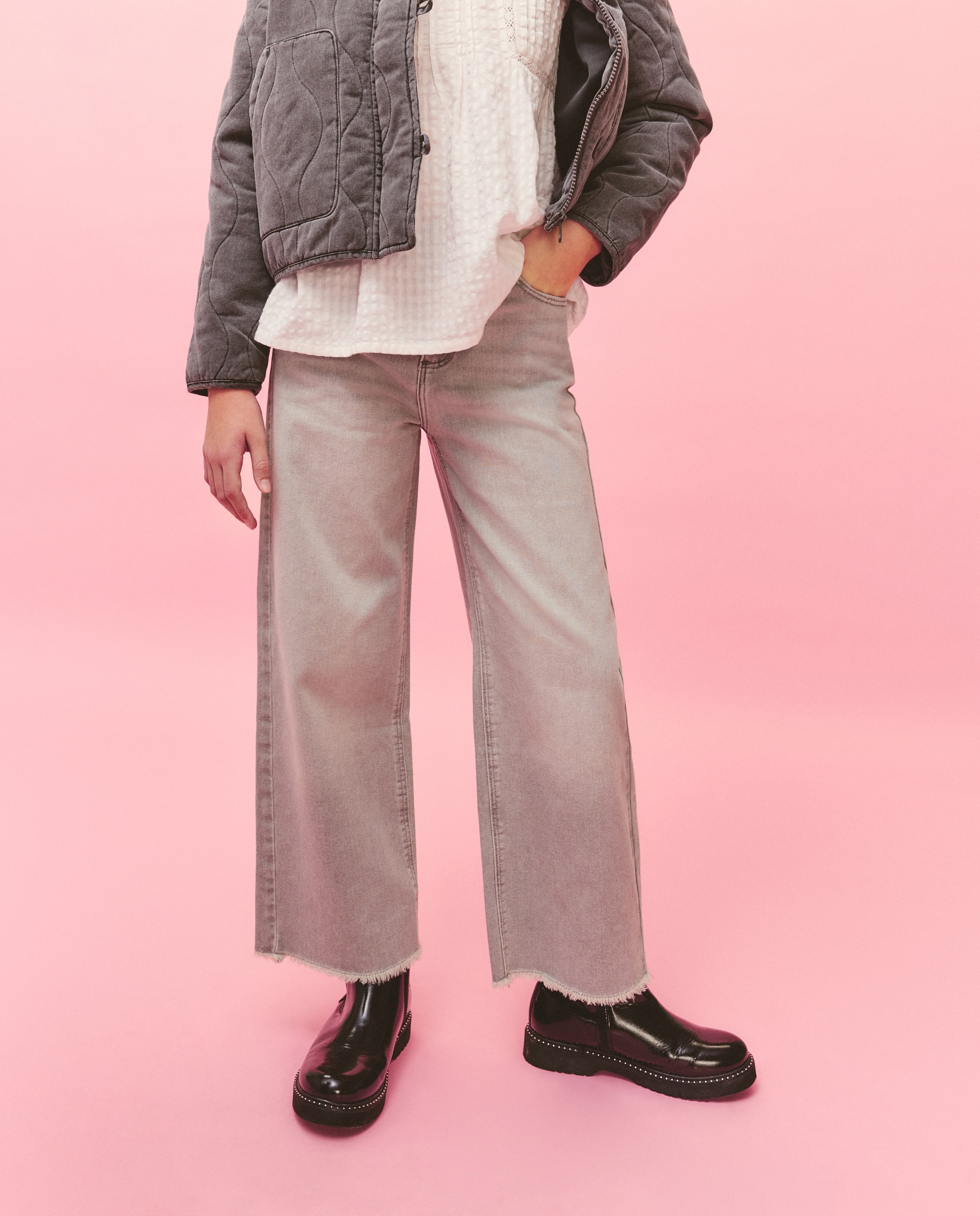 Jeans Wide Leg com Remendo de Estrela no Bolso Traseiro Kids El Corte Inglés Cinzento-claro-2