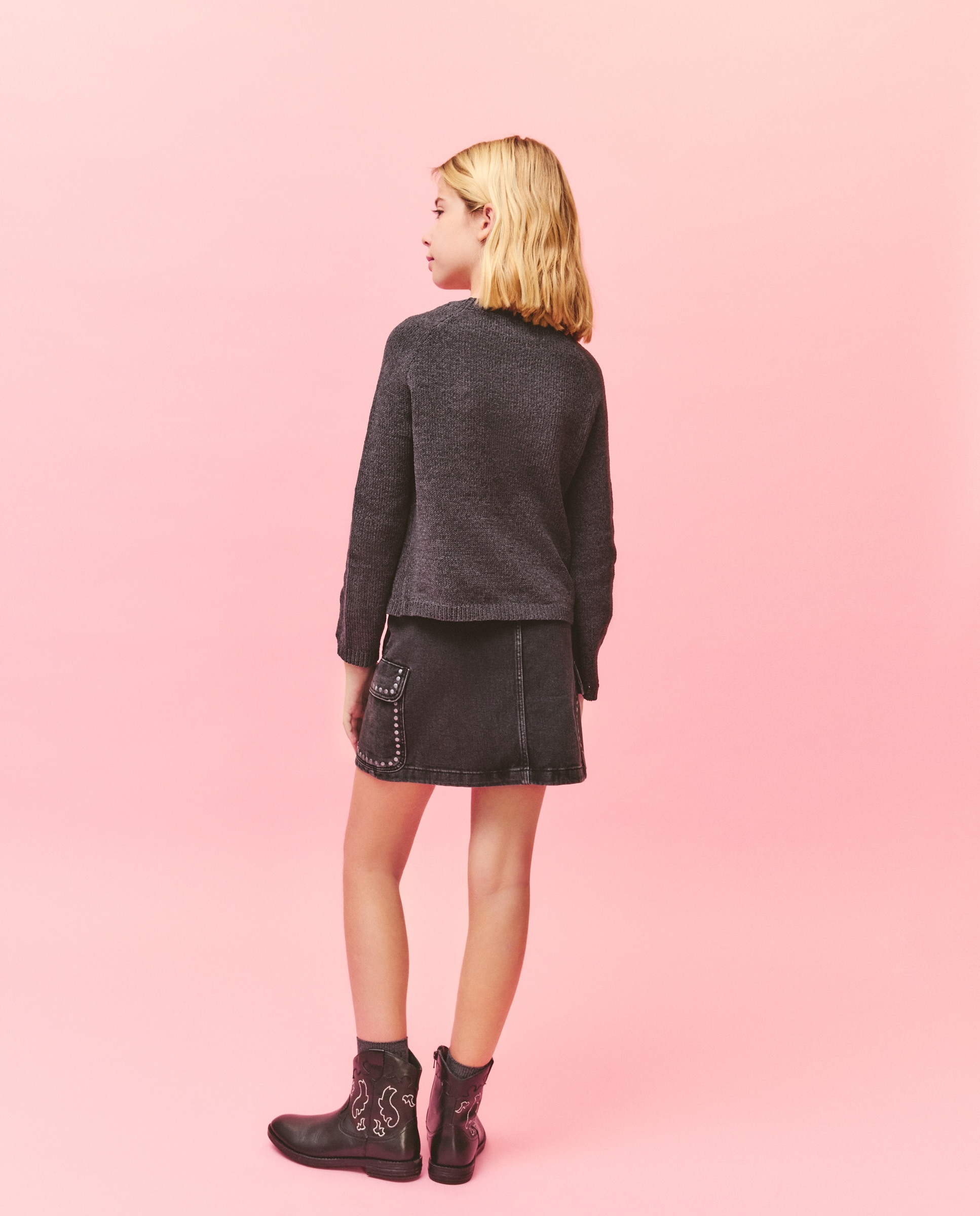 Falda denim cargo con tachas de niña - Kids El Corte Inglés - Negro intenso Negro intenso-3