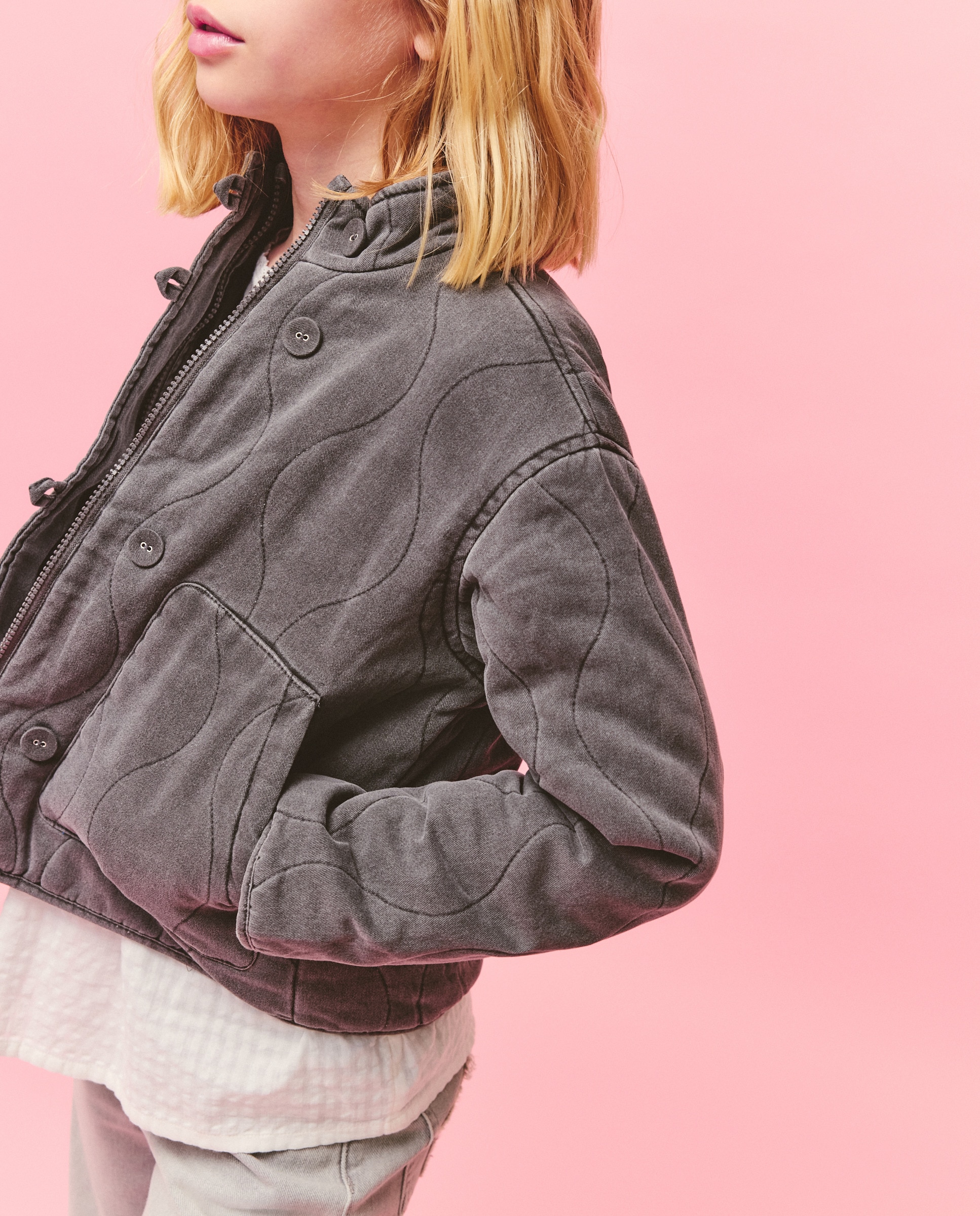 Casaco Acolchoado Quilted com Losangos e Efeito de Lavagem Kids El Corte Inglés Chumbo-3