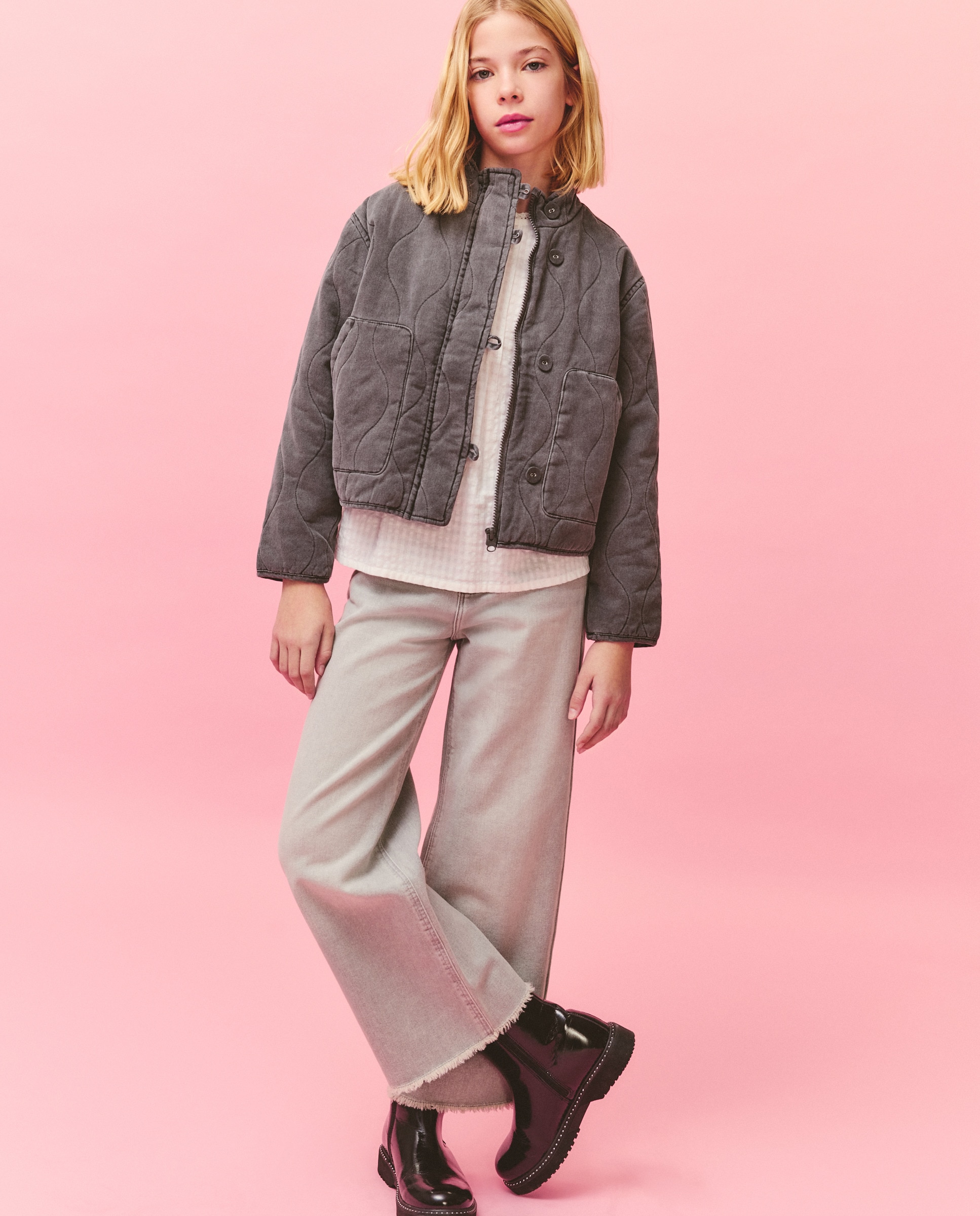 Imagem 0 de Casaco Acolchoado Quilted com Losangos e Efeito de Lavagem