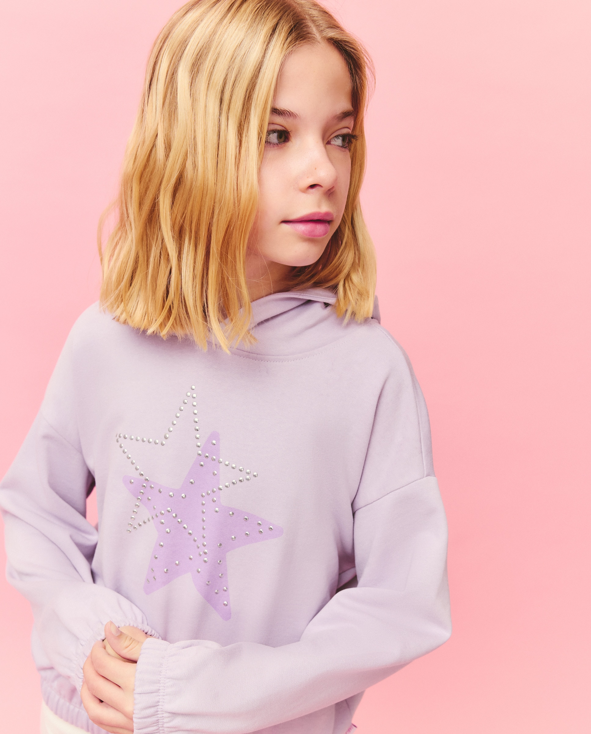 Sweatshirt com Capuz e Estampado Posicional 282 Malva-1