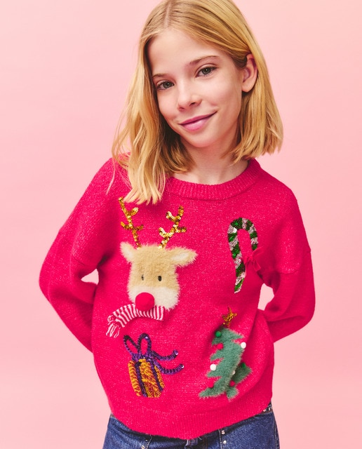 Imagen 0 de Jersey cuello caja con motivos Navideños de niña