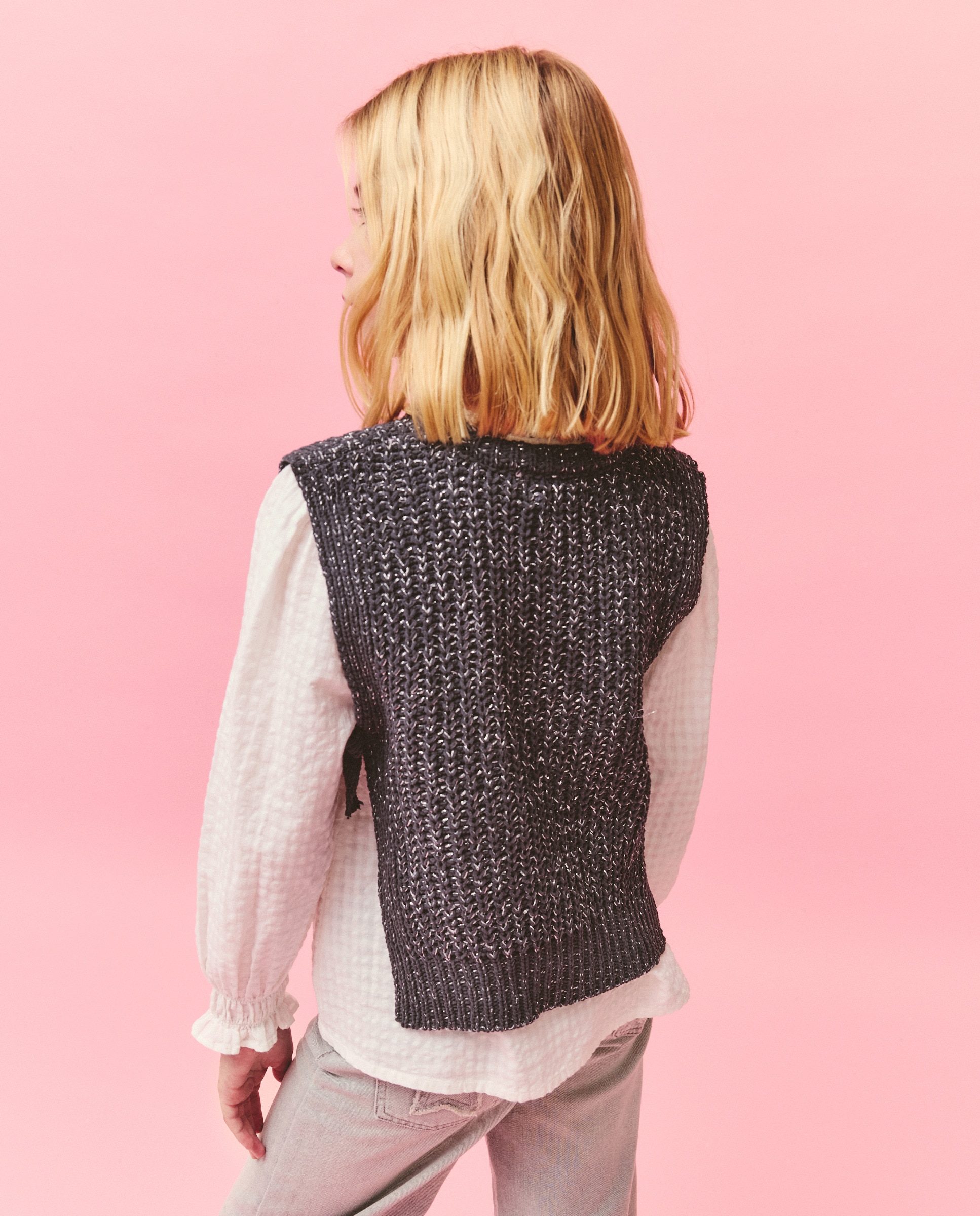 Colete de Tricot Chenille com Fio Metalizado e Laços Laterais Kids El Corte Inglés Chumbo-3