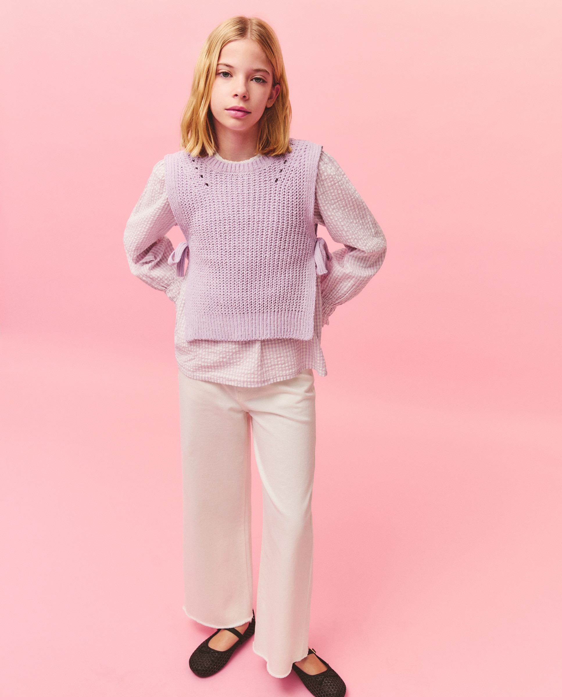 Colete de Tricot Chenille com Laços Laterais 284 Lilás-1