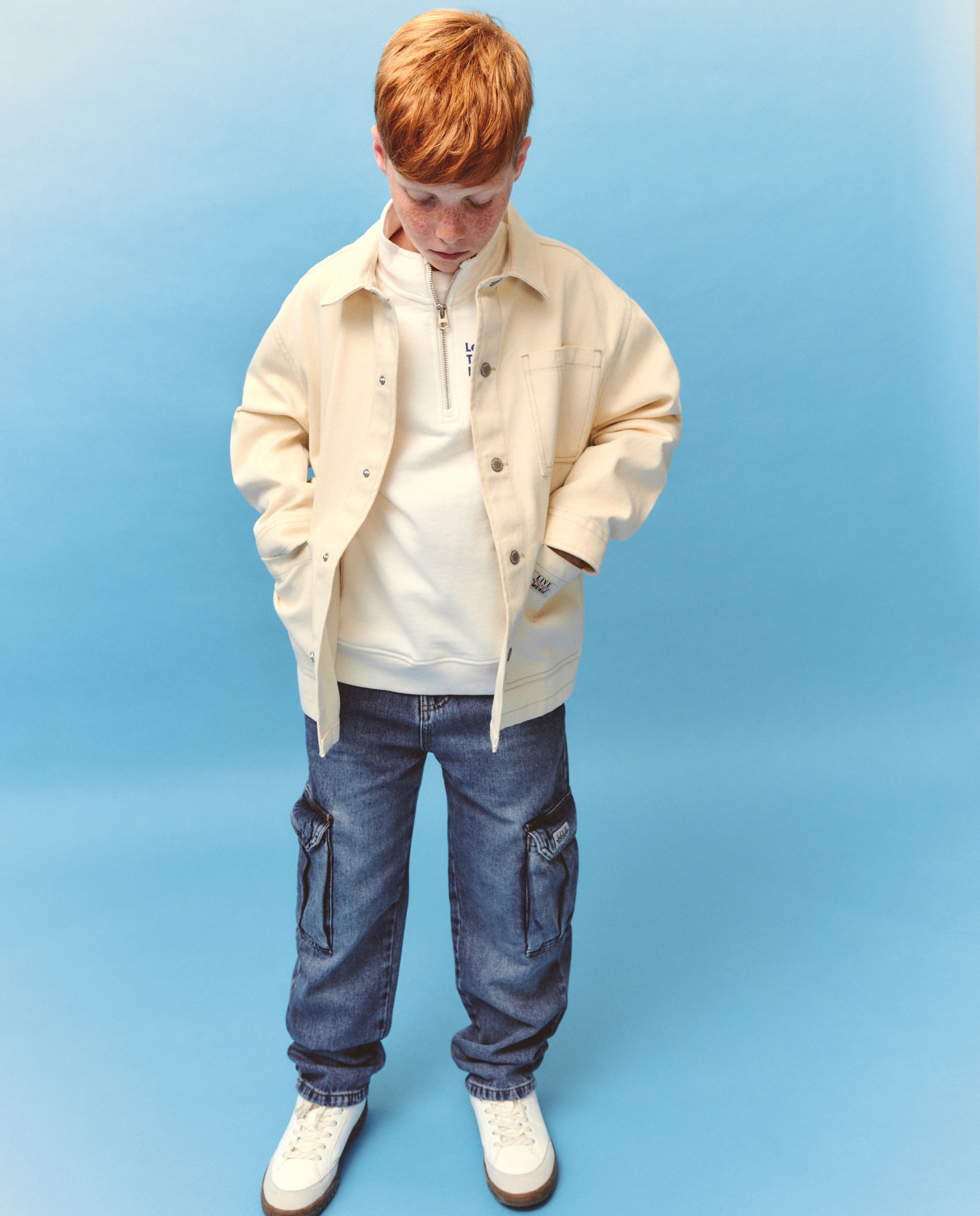 Sobrecamisa de Sarja com Manga Comprida e Bolsos Kids El Corte Inglés 120 Cru-1